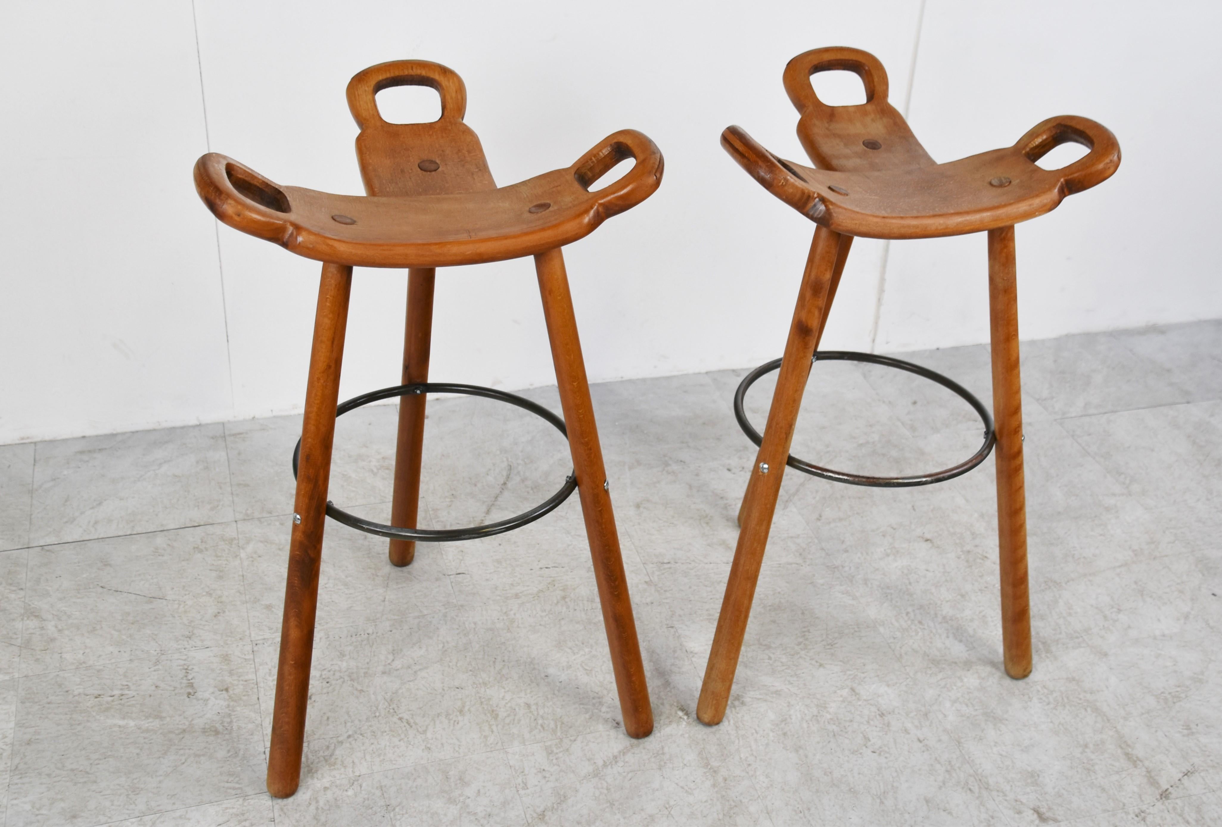 Mid-Century Brutalist Bar Stools, Set of 2, 1960s In Good Condition For Sale In HEVERLEE, BE