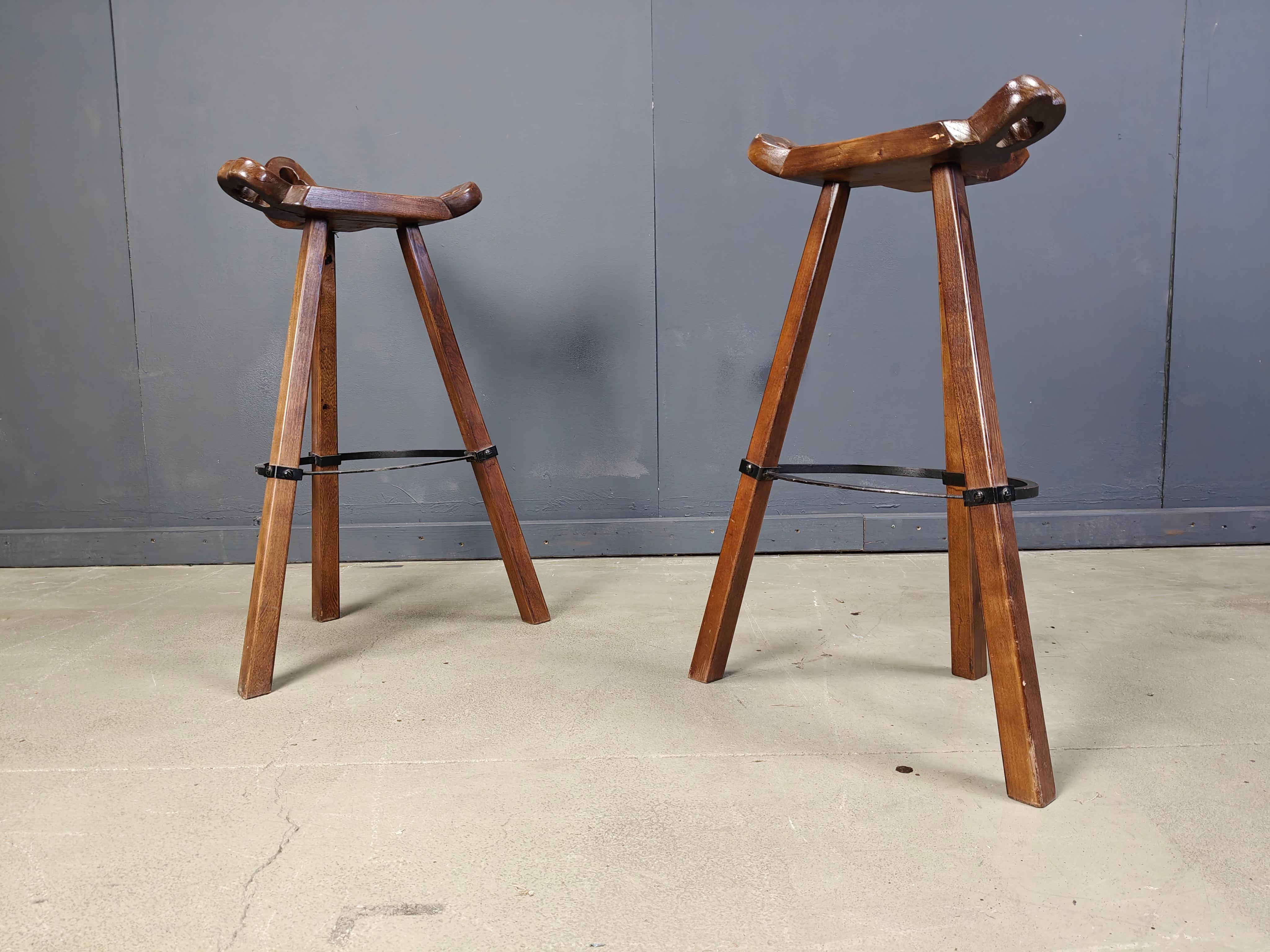 Spanish Mid century brutalist bar stools - set of 2, 1960s For Sale