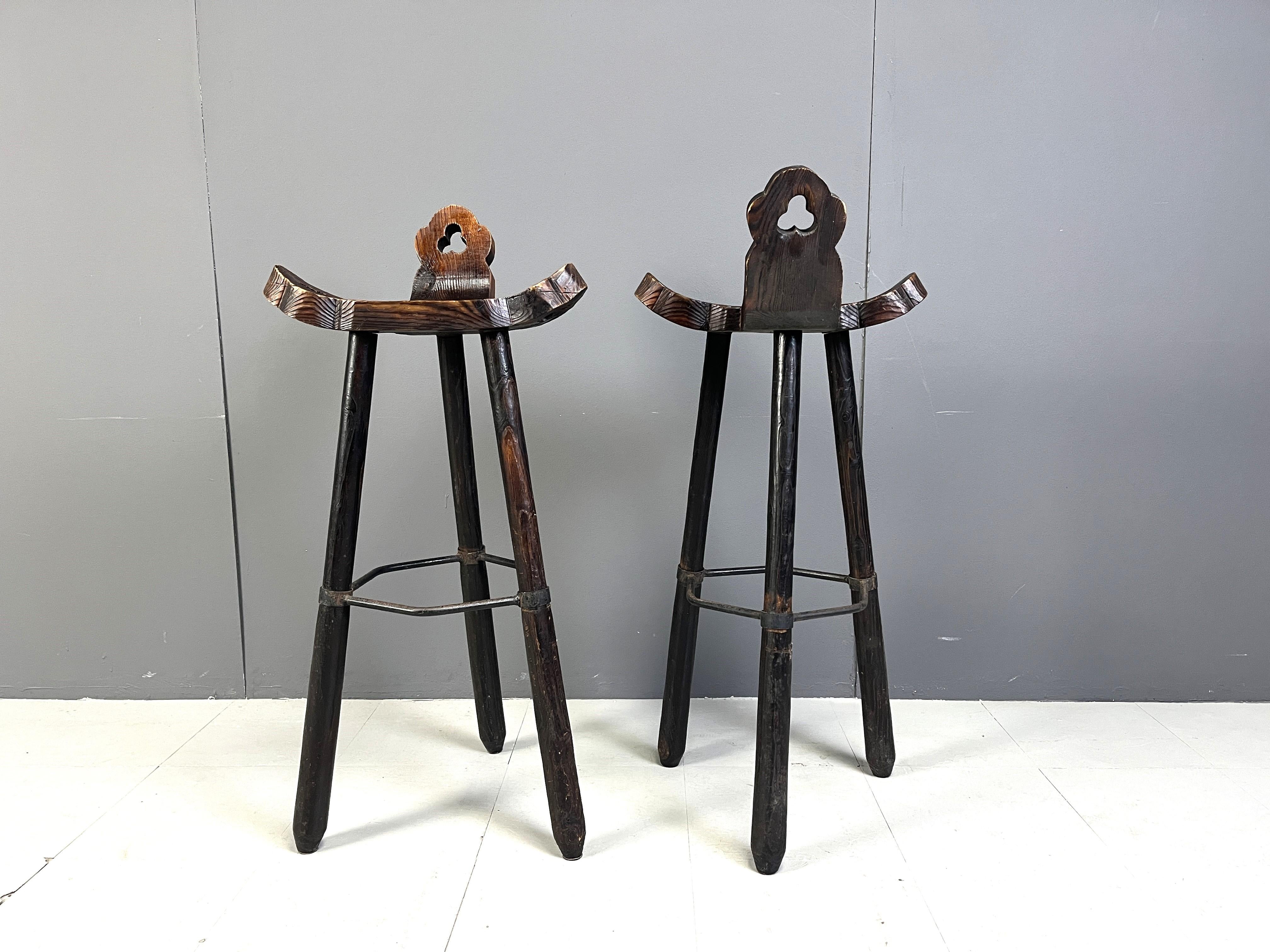 Mid century brutalist bar stools - set of 2, 1960s In Good Condition In Leuven, Vlaams Gewest