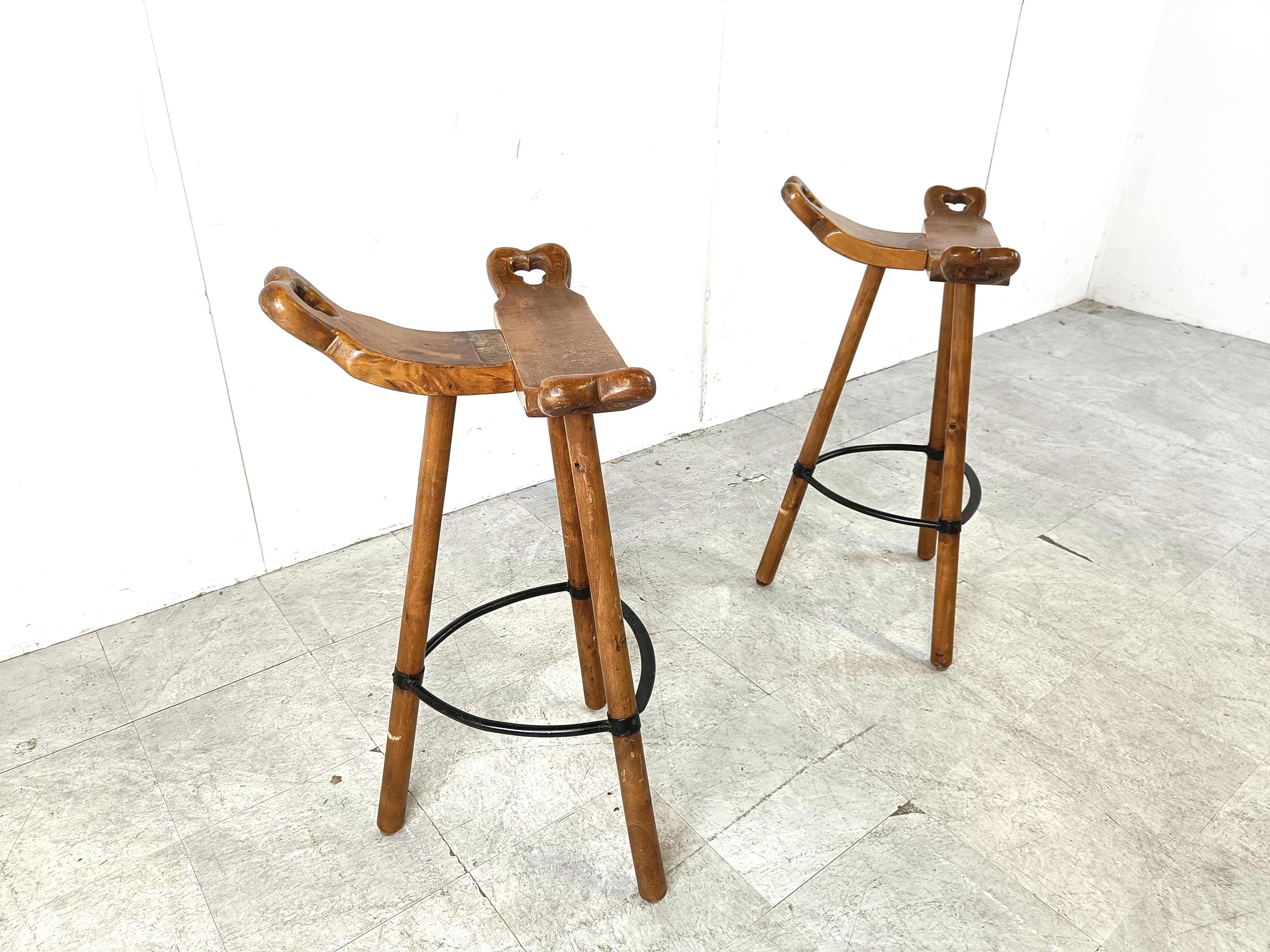 Oak Mid century brutalist bar stools - set of 2, 1960s