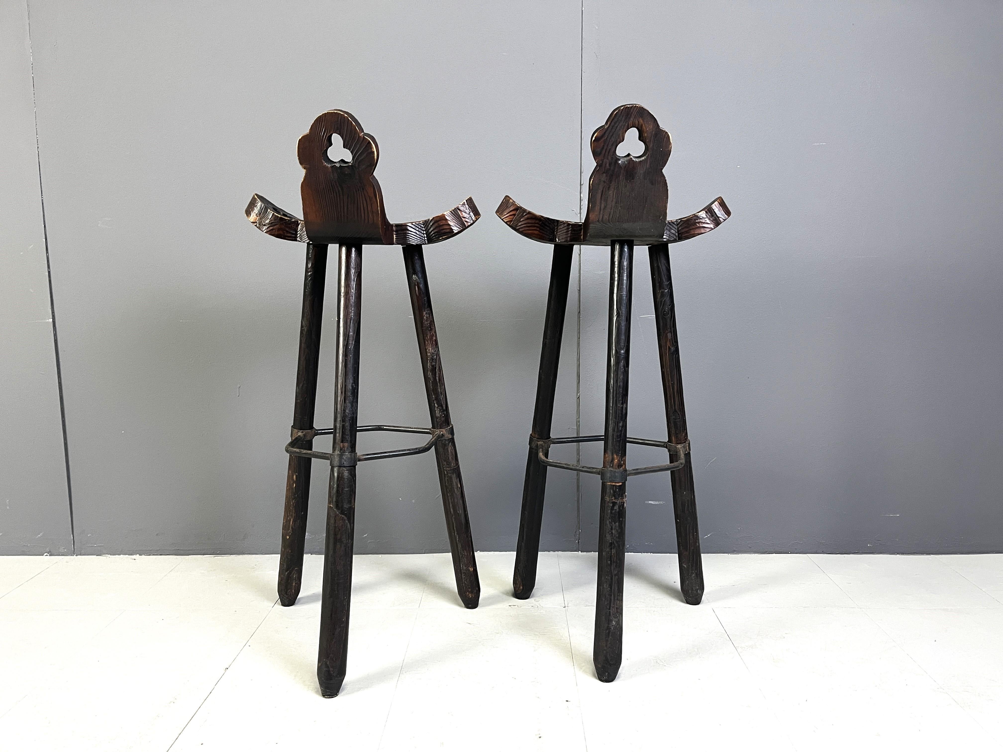 Oak Mid century brutalist bar stools - set of 2, 1960s