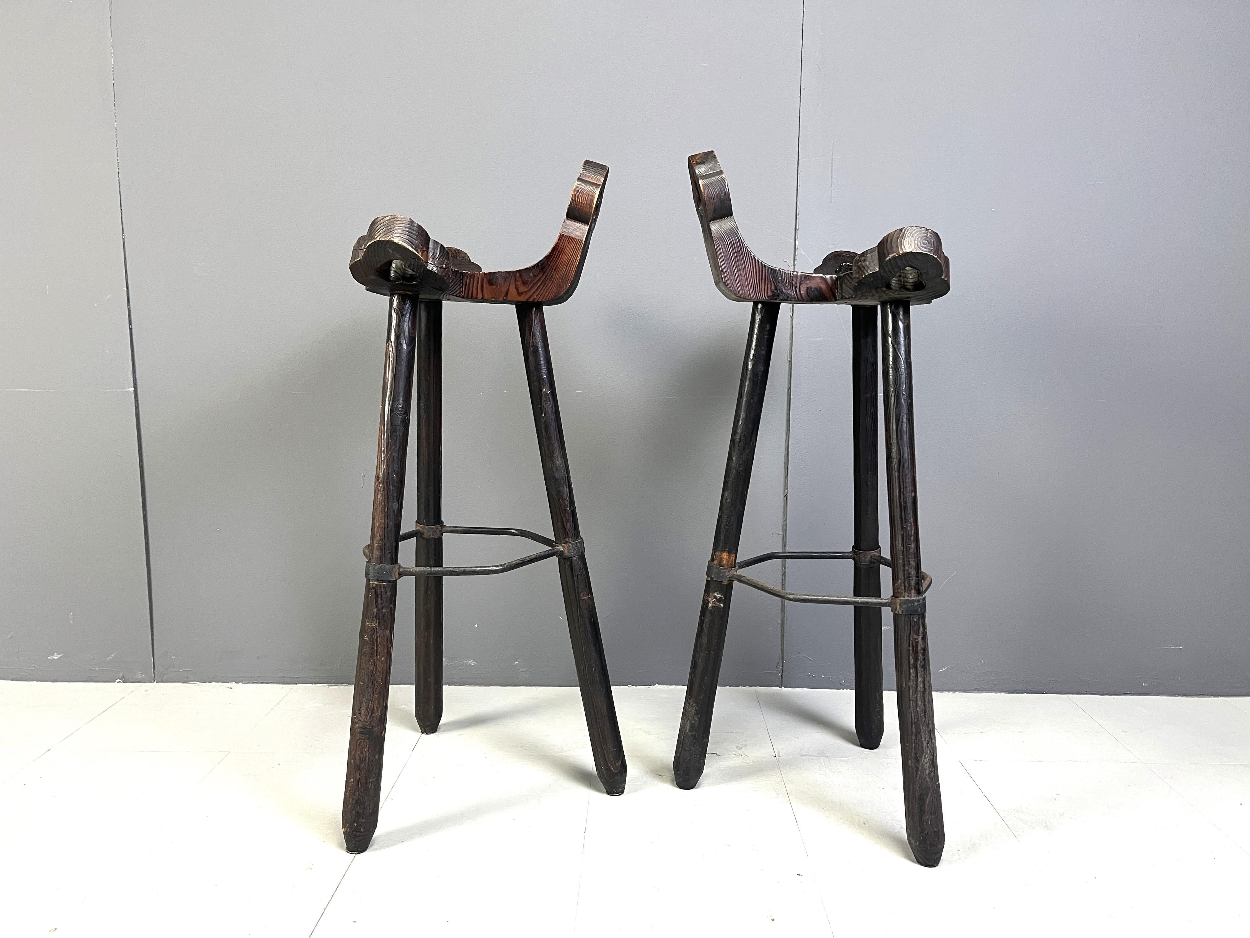 Mid century brutalist bar stools - set of 2, 1960s 1