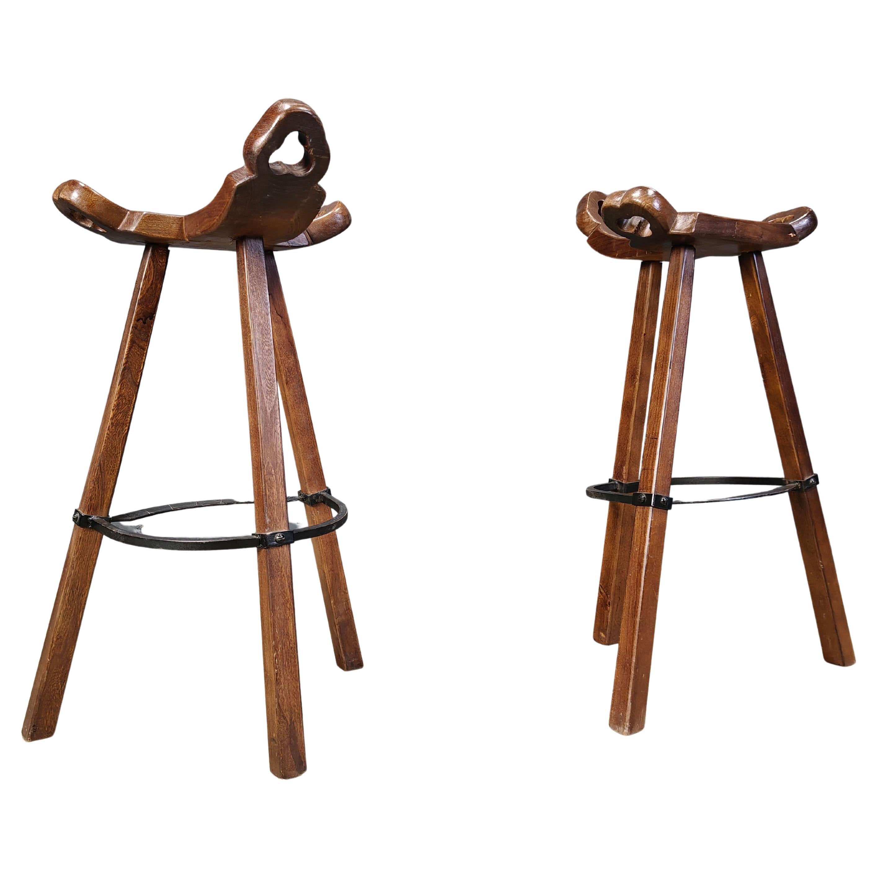 Mid century brutalist bar stools - set of 2, 1960s For Sale
