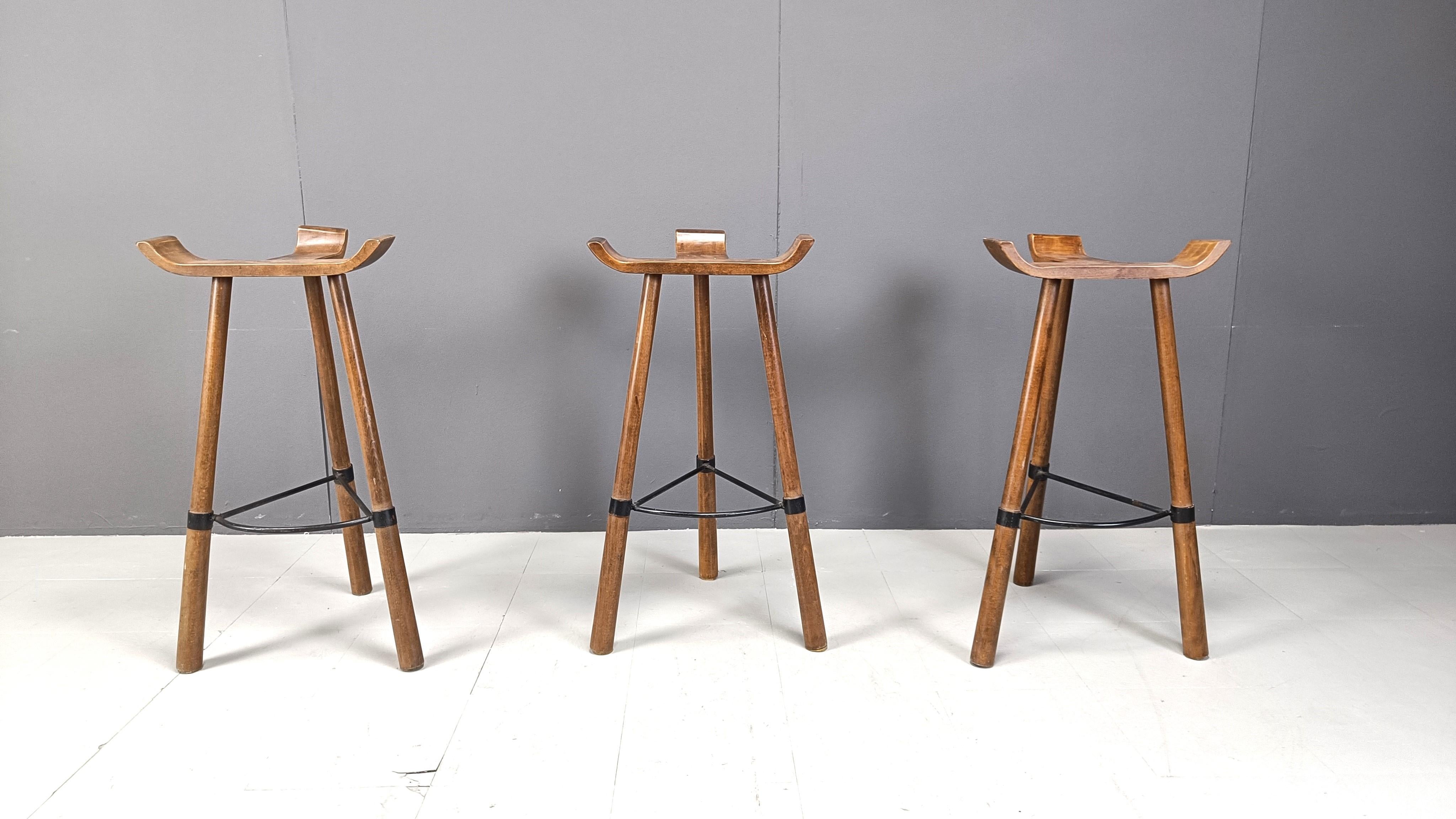 Brutalist Mid century brutalist bar stools - set of 3, 1960s