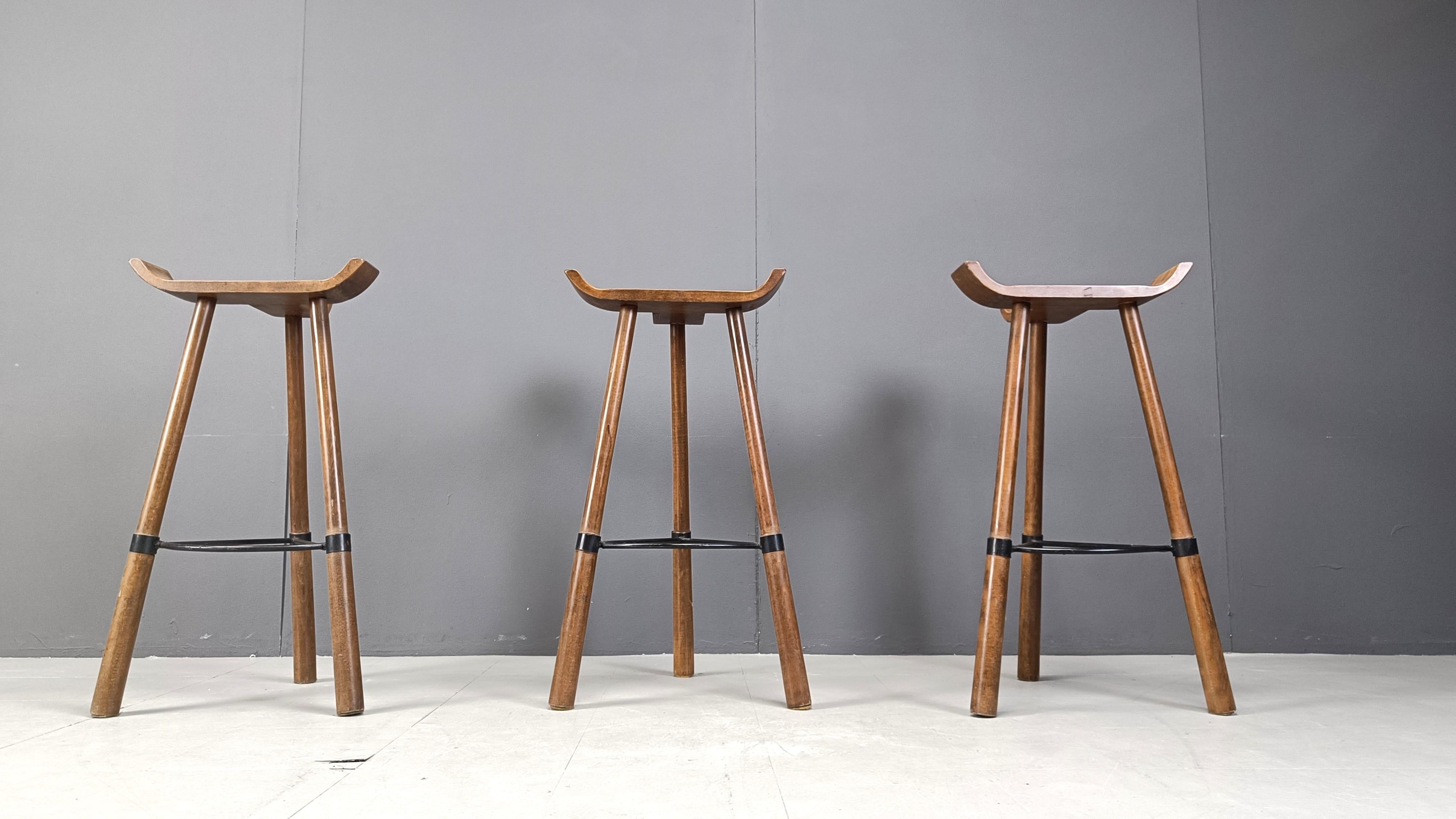 Mid century brutalist bar stools - set of 3, 1960s In Good Condition In Leuven, Vlaams Gewest