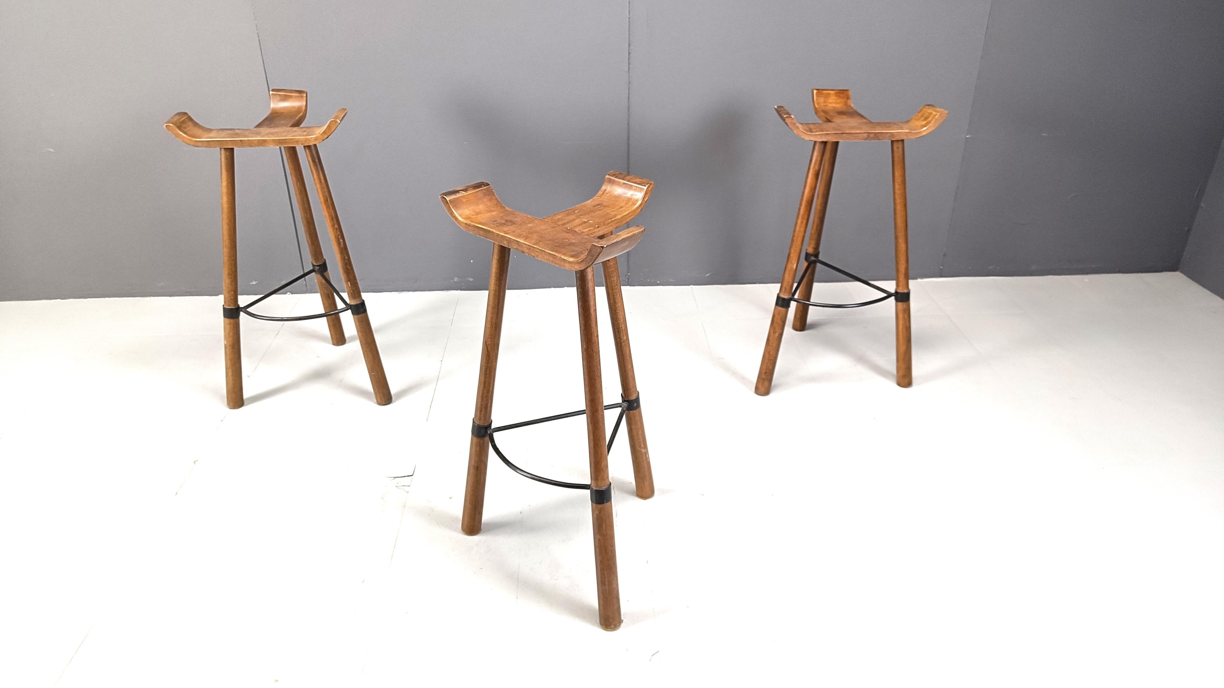 Mid-20th Century Mid century brutalist bar stools - set of 3, 1960s