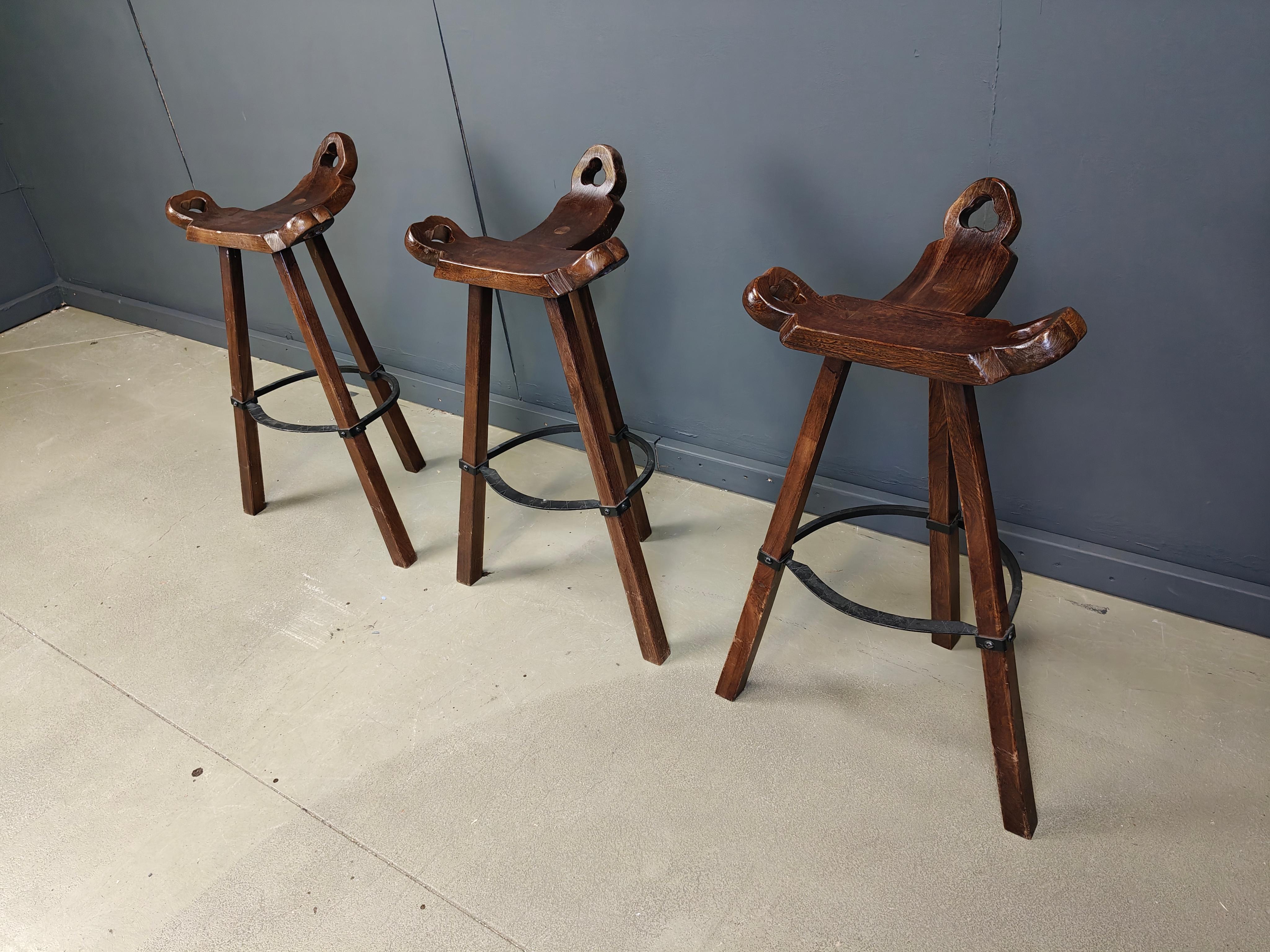 Métal Tabourets de bar brutalistes du milieu du siècle dernier - ensemble de 3, 1960 en vente