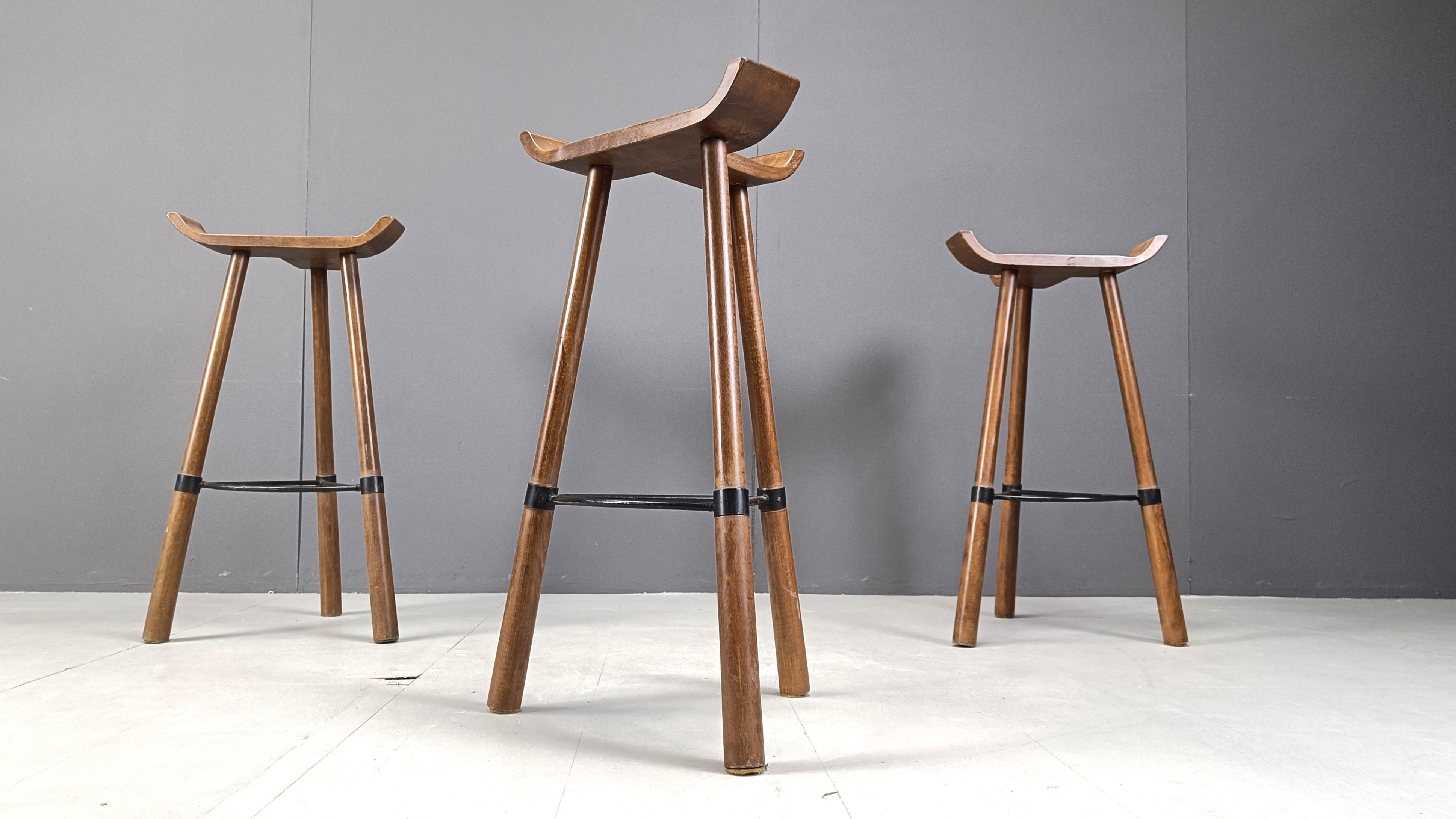 Mid century brutalist bar stools - set of 3, 1960s 1