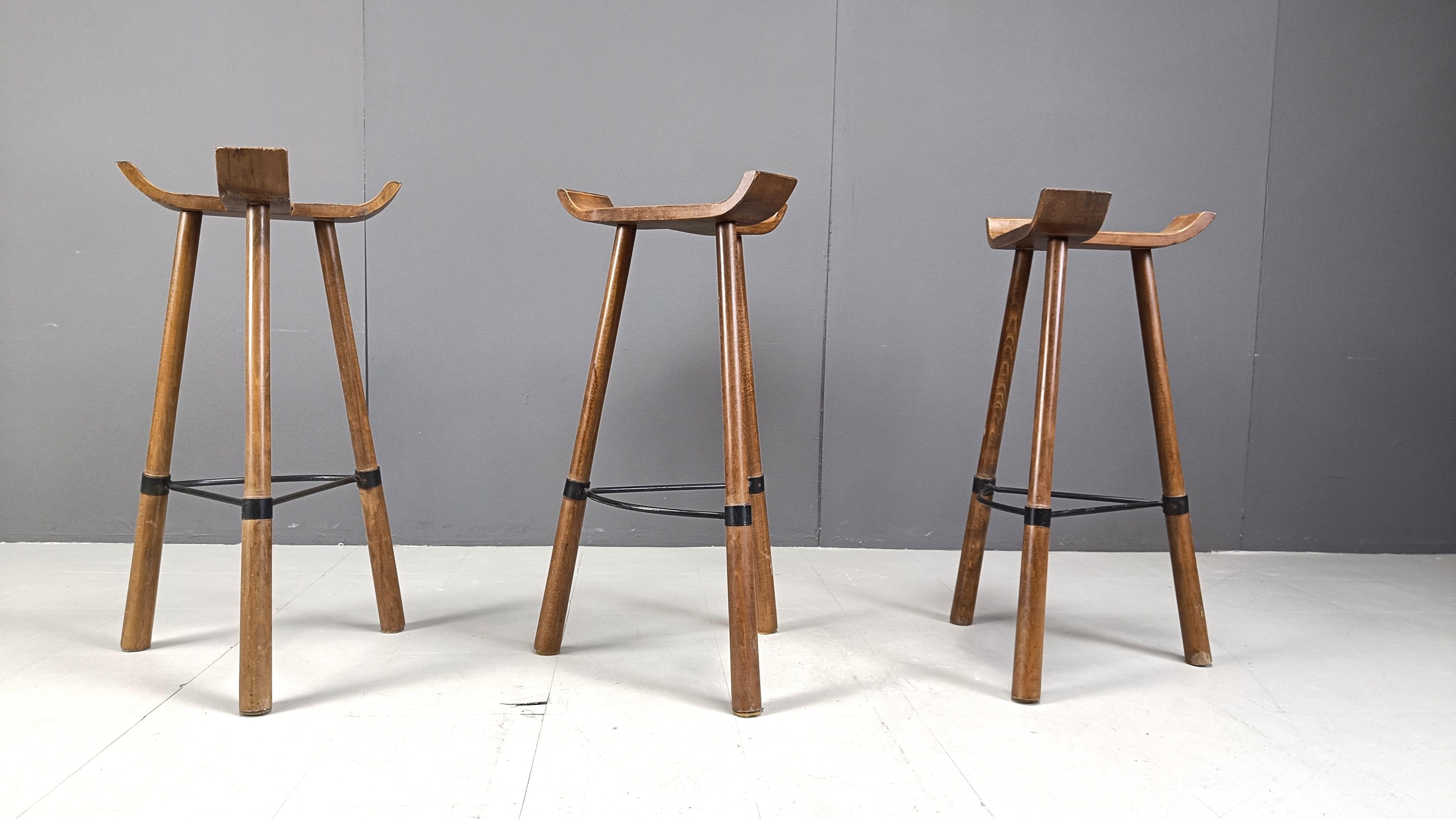 Mid century brutalist bar stools - set of 3, 1960s 2