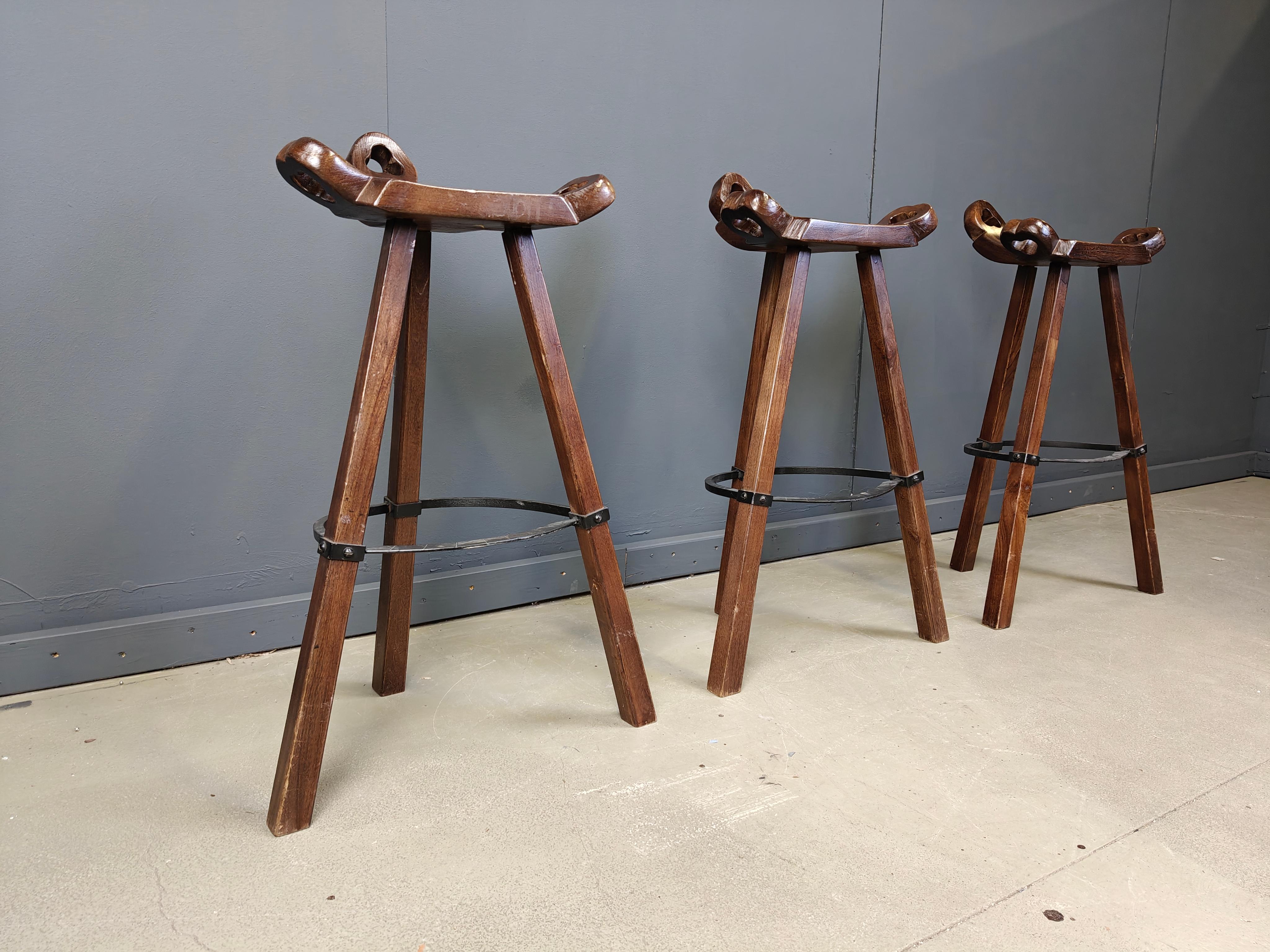 Tabourets de bar brutalistes du milieu du siècle dernier - ensemble de 3, 1960 en vente 2