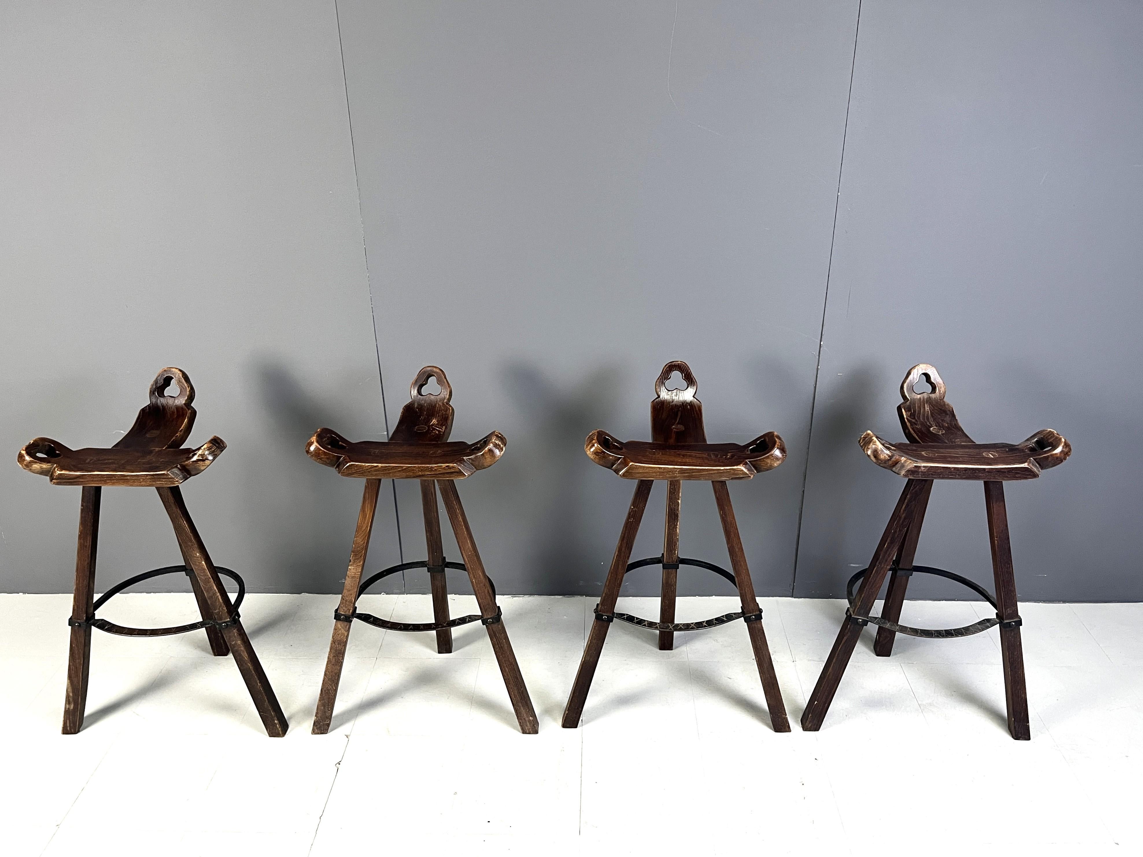 Spanish Mid century brutalist bar stools - set of 4, 1960s