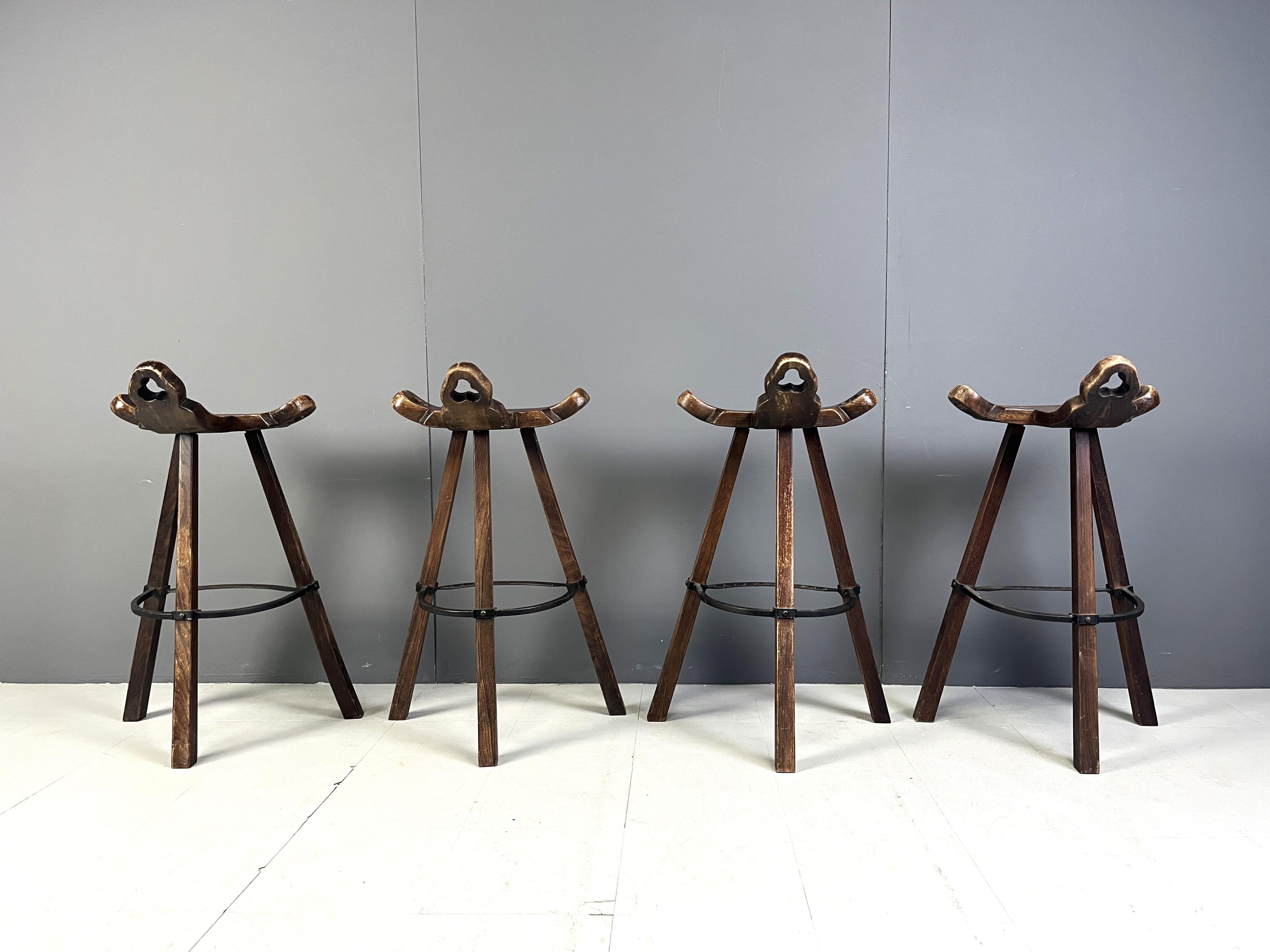 Steel Mid century brutalist bar stools - set of 4, 1960s