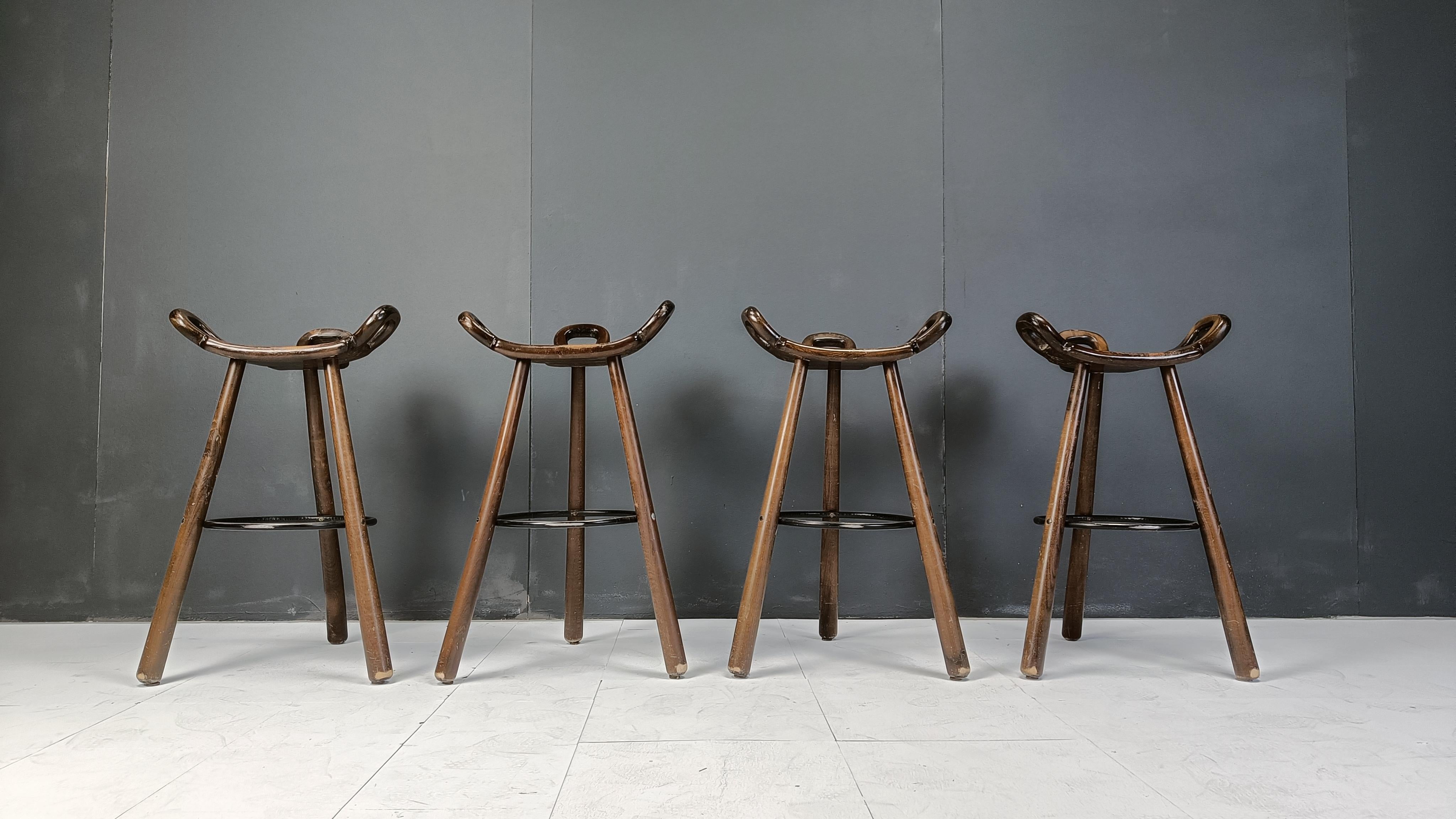 Oak Mid century brutalist bar stools - set of 4, 1960s