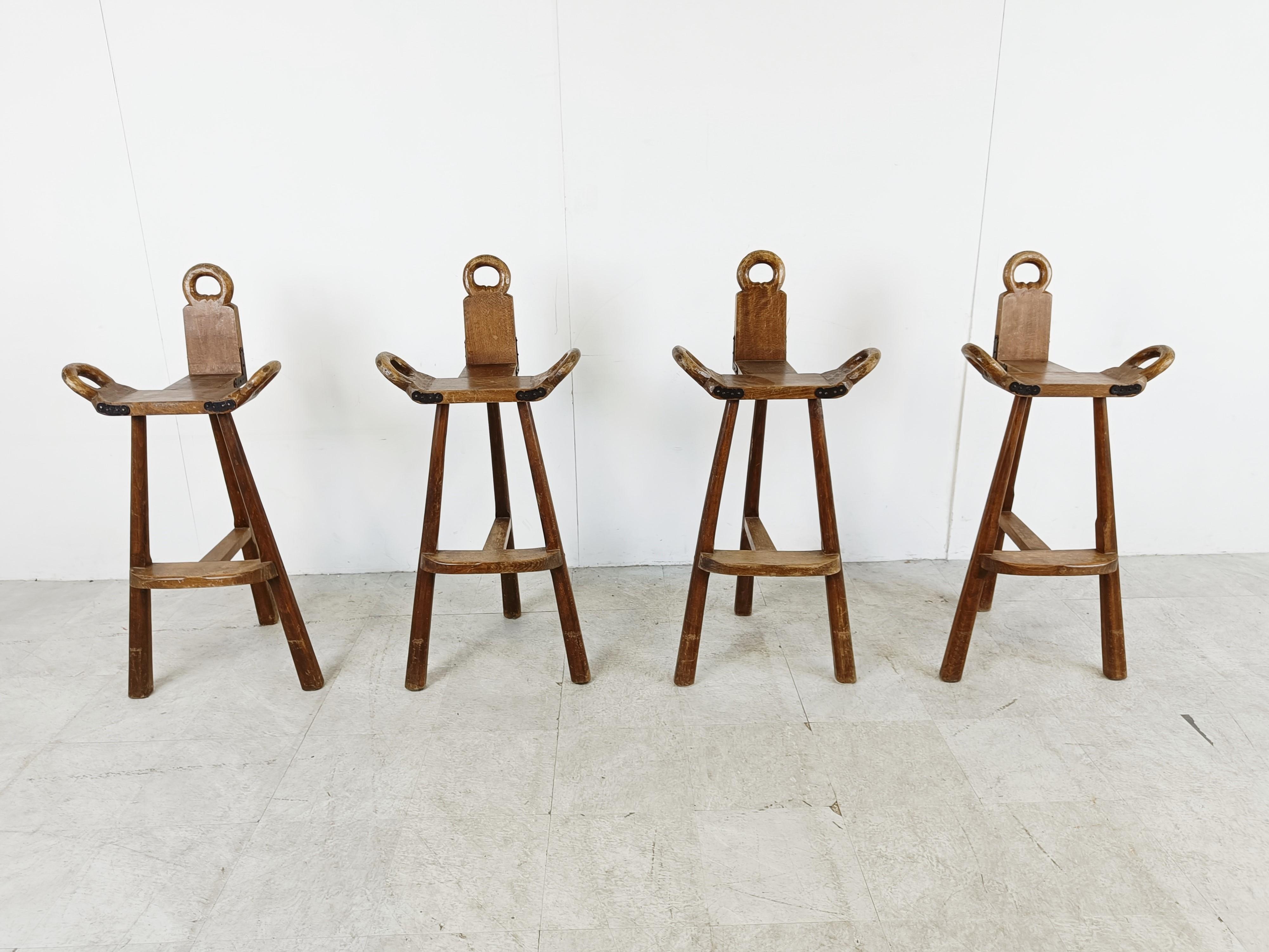 Wood Mid century brutalist bar stools - set of 4, 1960s
