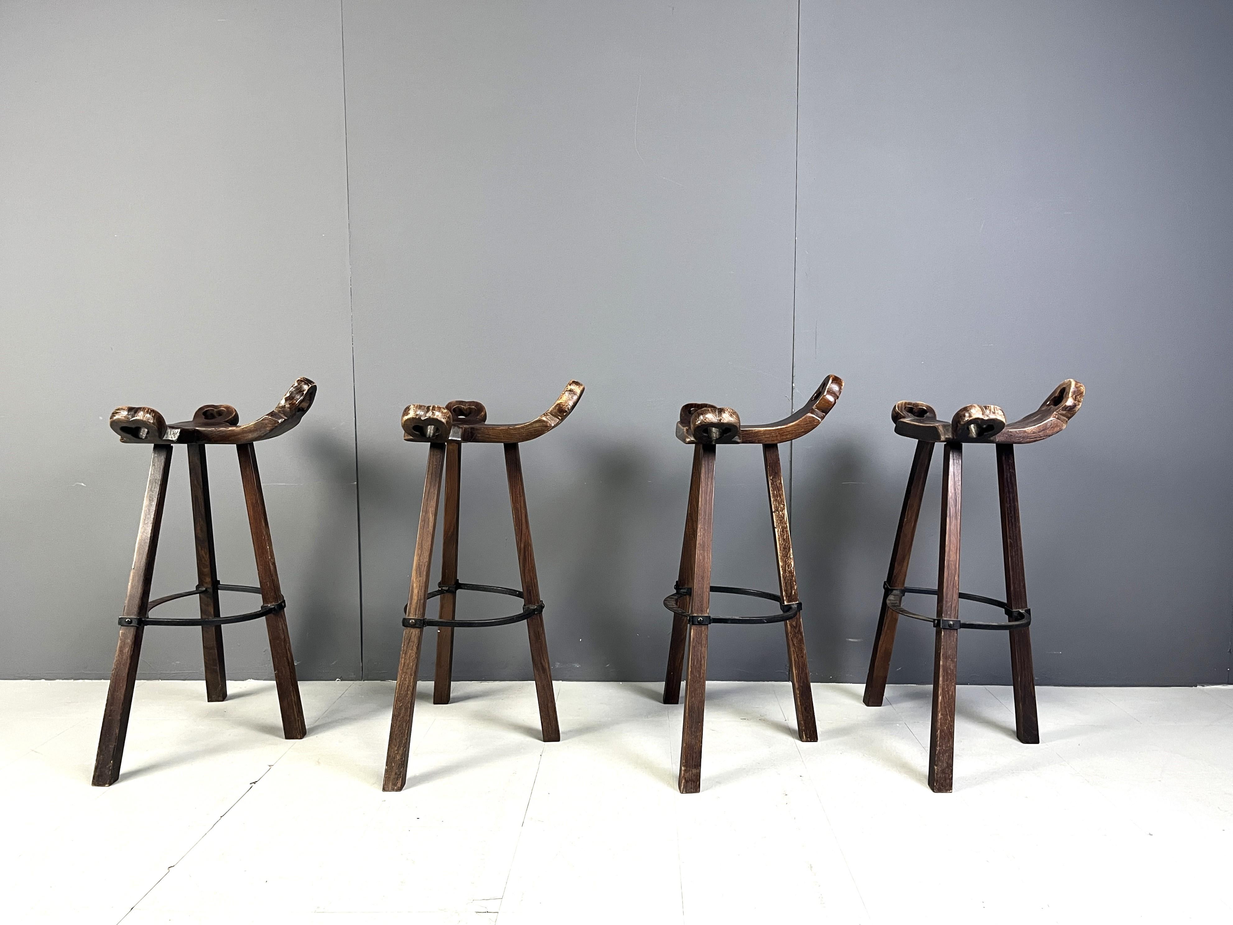 Mid century brutalist bar stools - set of 4, 1960s 1
