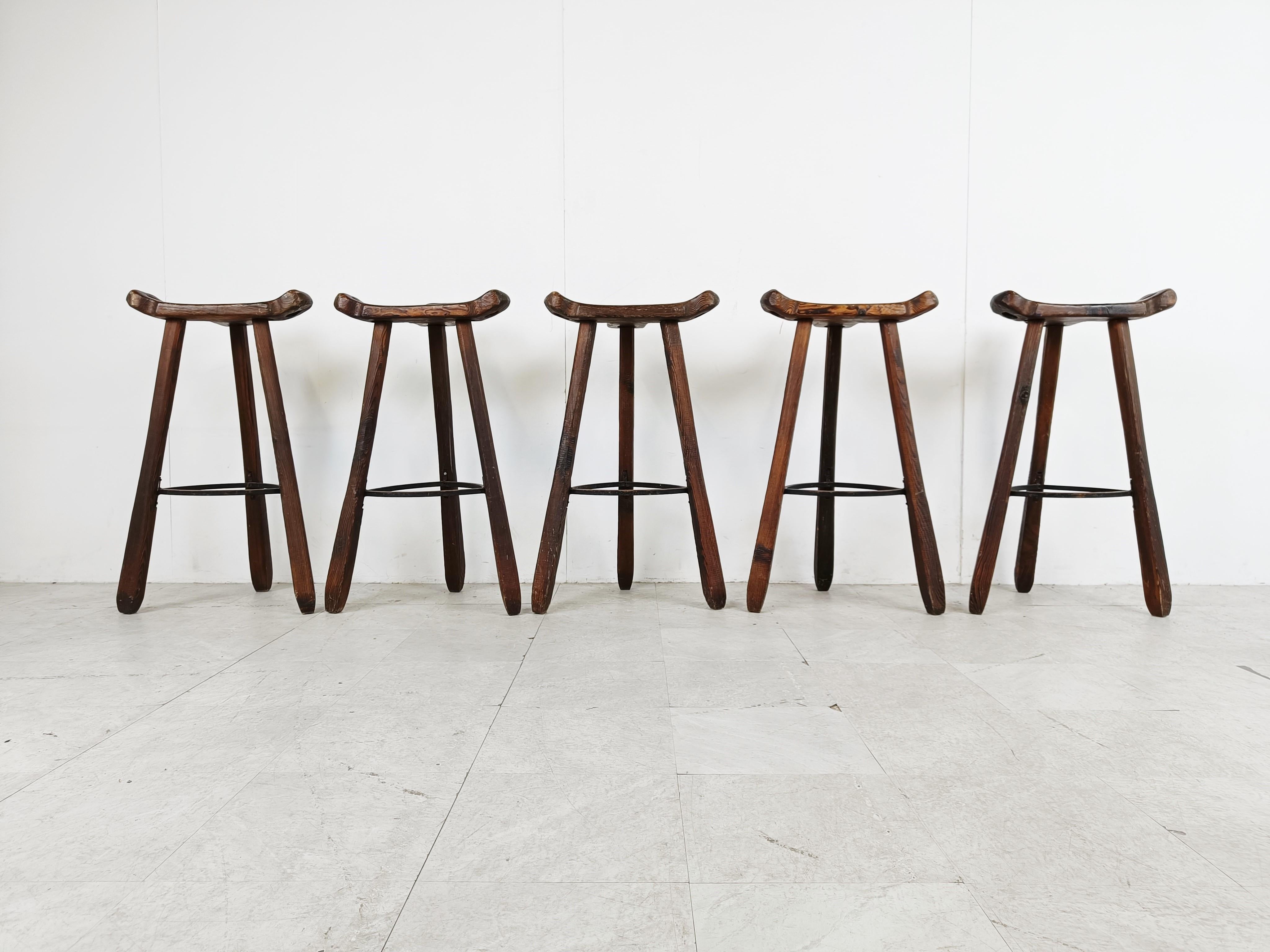 Midcentury Brutalist Bar Stools, Set of 5, 1960s In Good Condition For Sale In HEVERLEE, BE