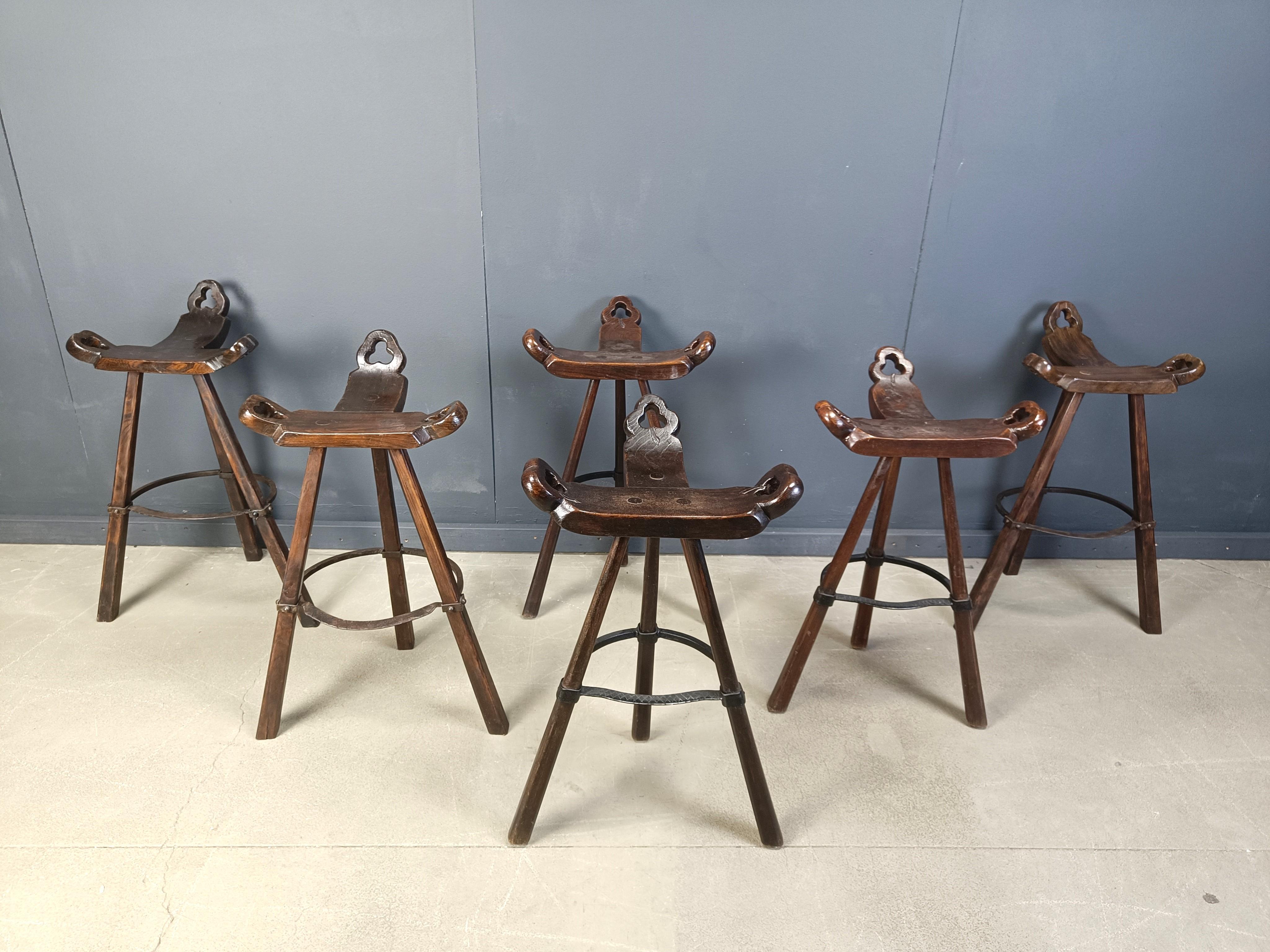 Mid century brutalist bar stools - set of 6, 1960s For Sale 4