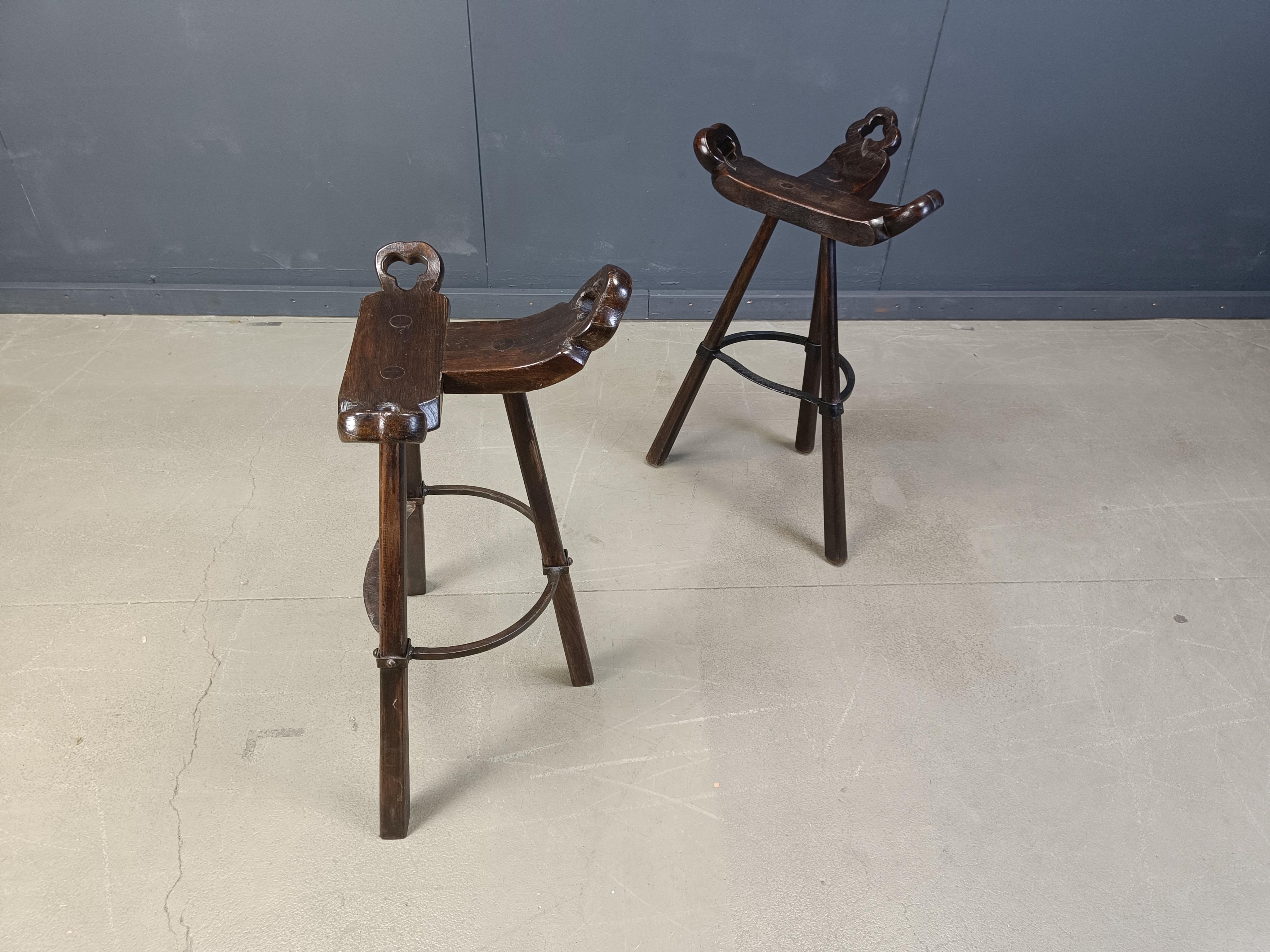 Spanish Mid century brutalist bar stools - set of 6, 1960s For Sale