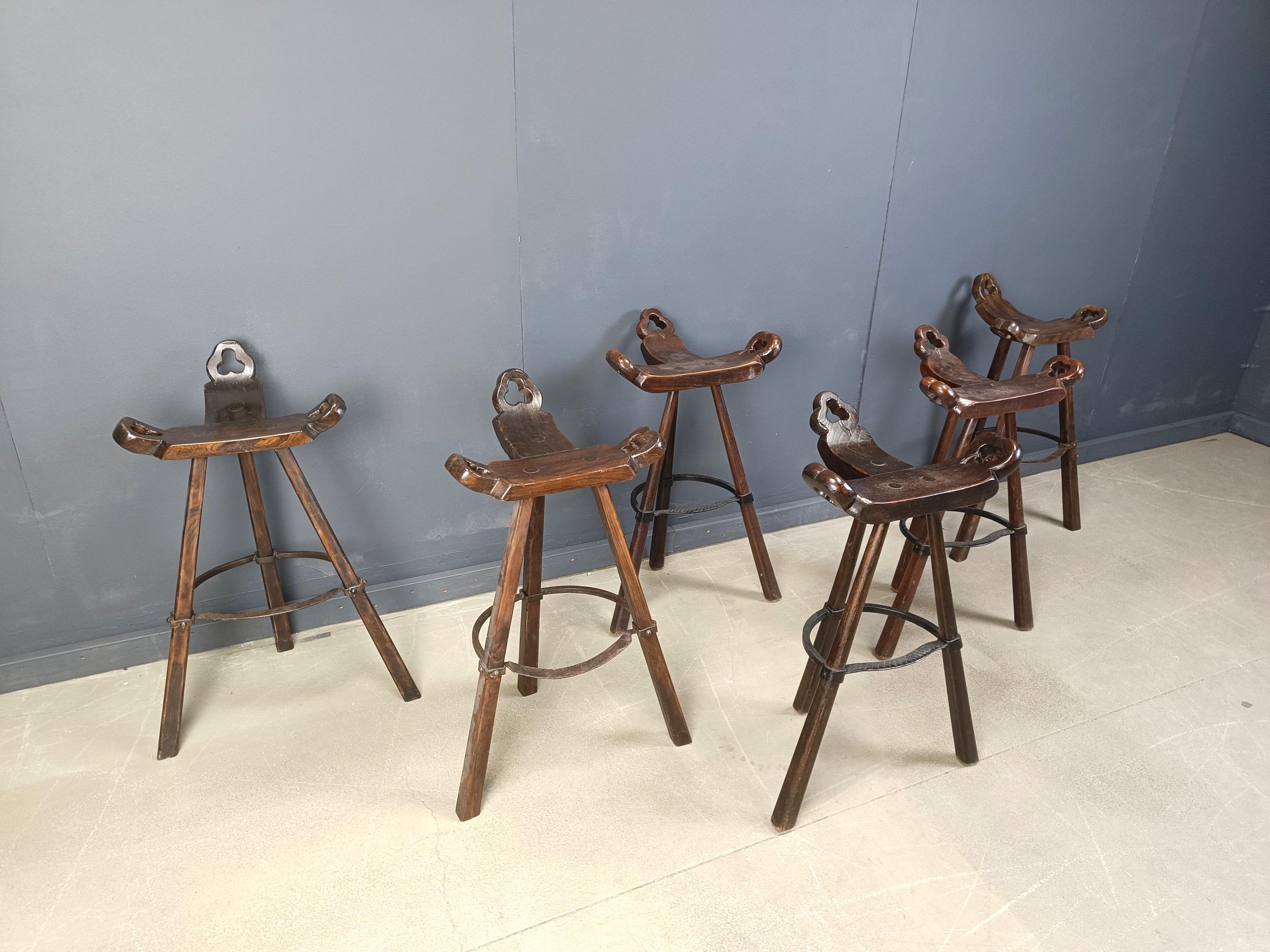 Mid-20th Century Mid century brutalist bar stools - set of 6, 1960s For Sale