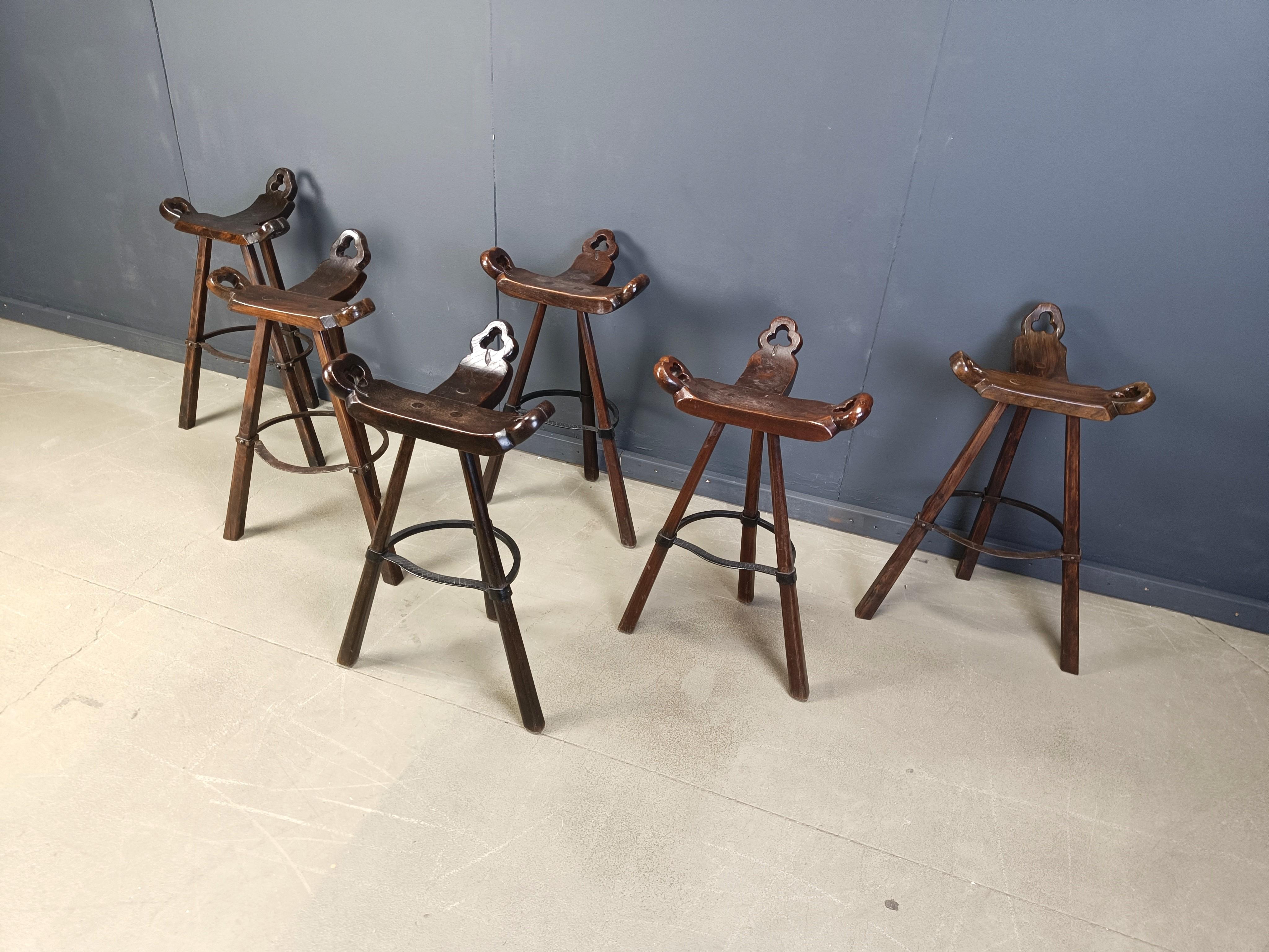 Metal Mid century brutalist bar stools - set of 6, 1960s For Sale