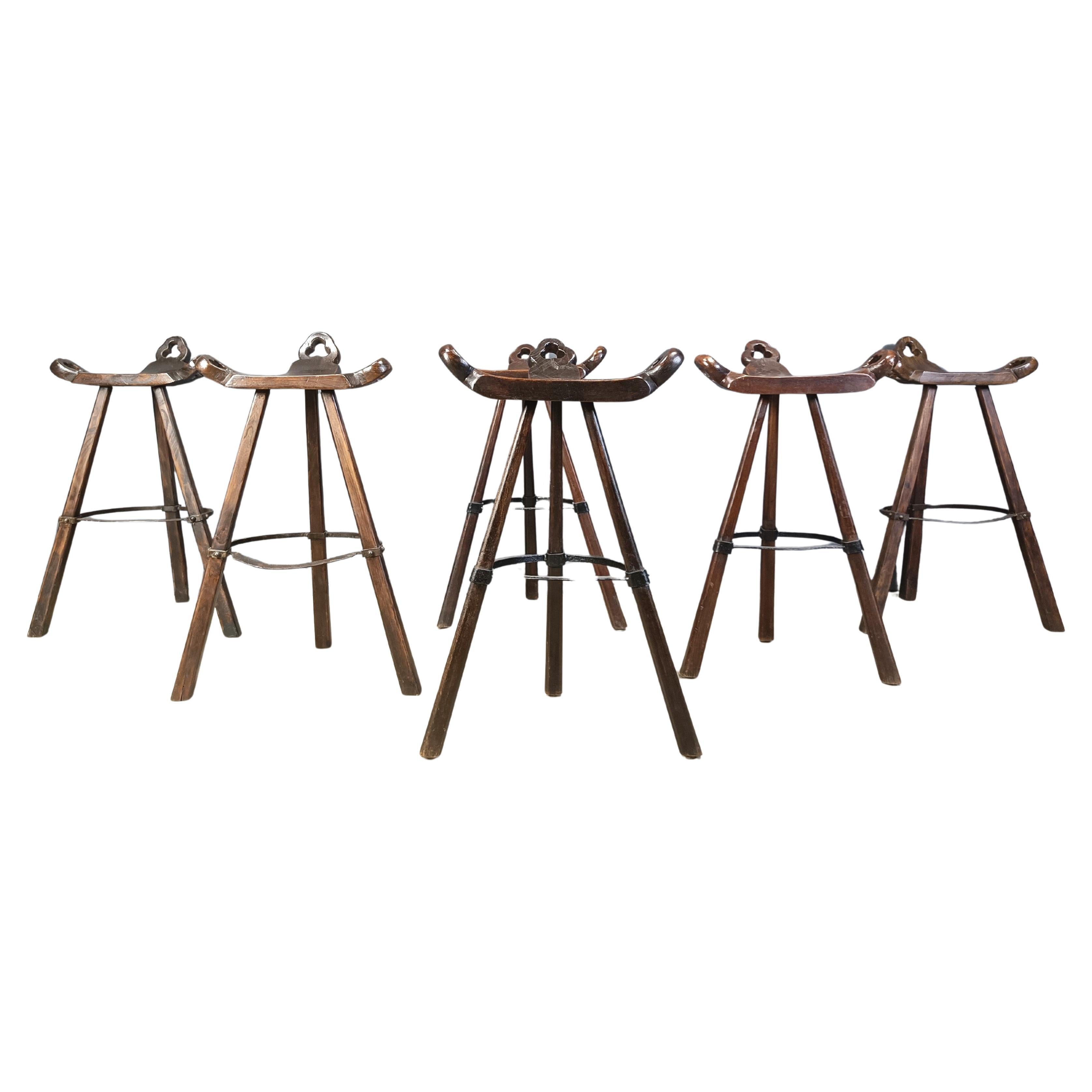 Mid century brutalist bar stools - set of 6, 1960s For Sale