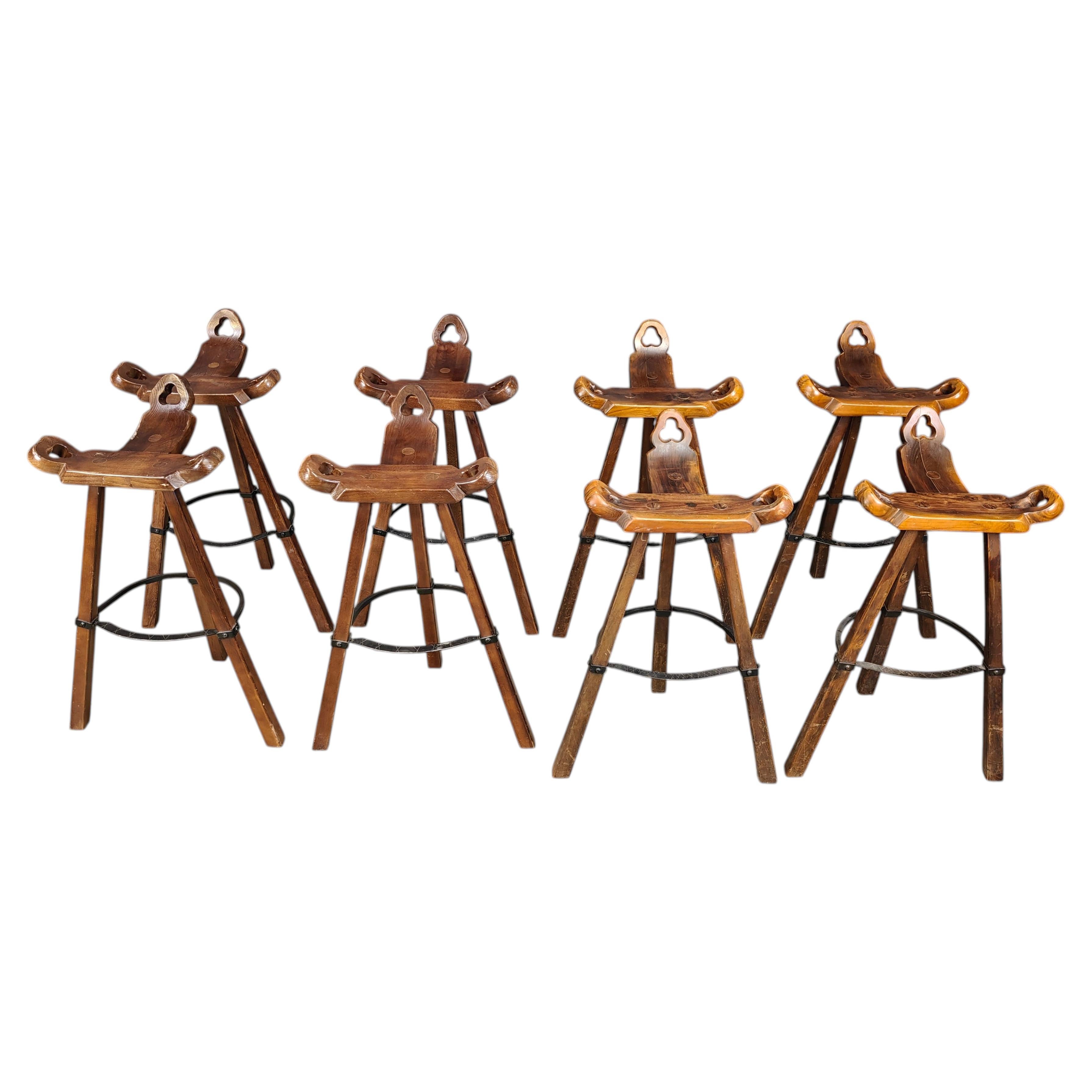 Mid century brutalist bar stools - set of 8, 1960s