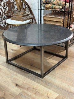 Mid-Century Brutalist Belgian Blue Stone and Metal Coffee Table