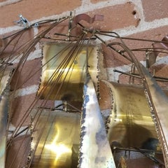 Midcentury Brutalist Brass Clipper Ship Wall Sculpture
