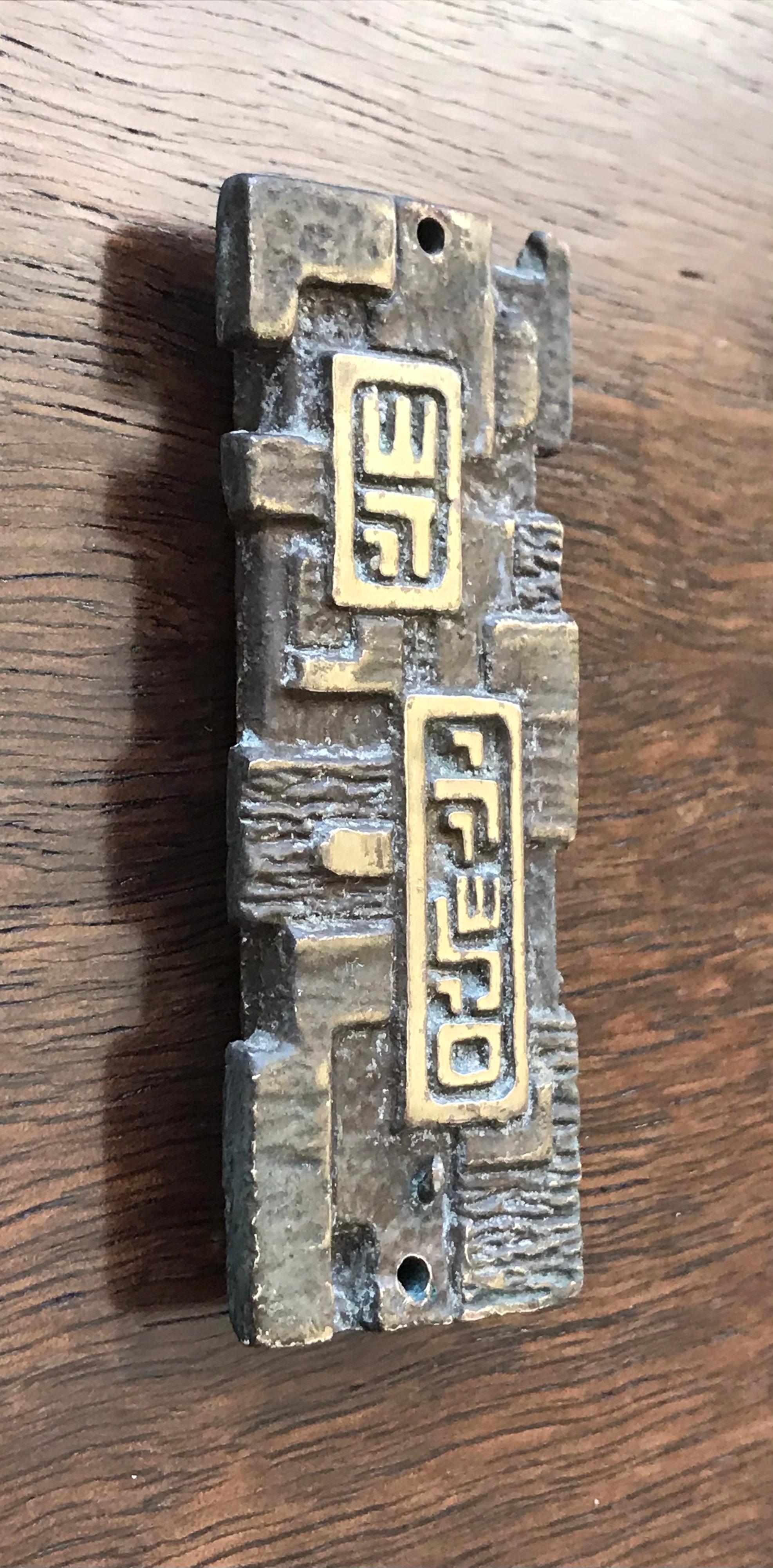 Very cool mid century brass Mezuzah with original scroll, 1960's.