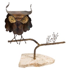 Midcentury 'Brutalist' Brass Owl Sculpture