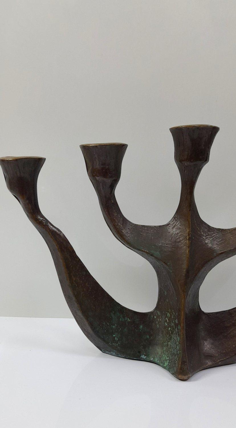 German Mid-Century Brutalist Bronze Candleholder by Michael Harjes, 1960's For Sale
