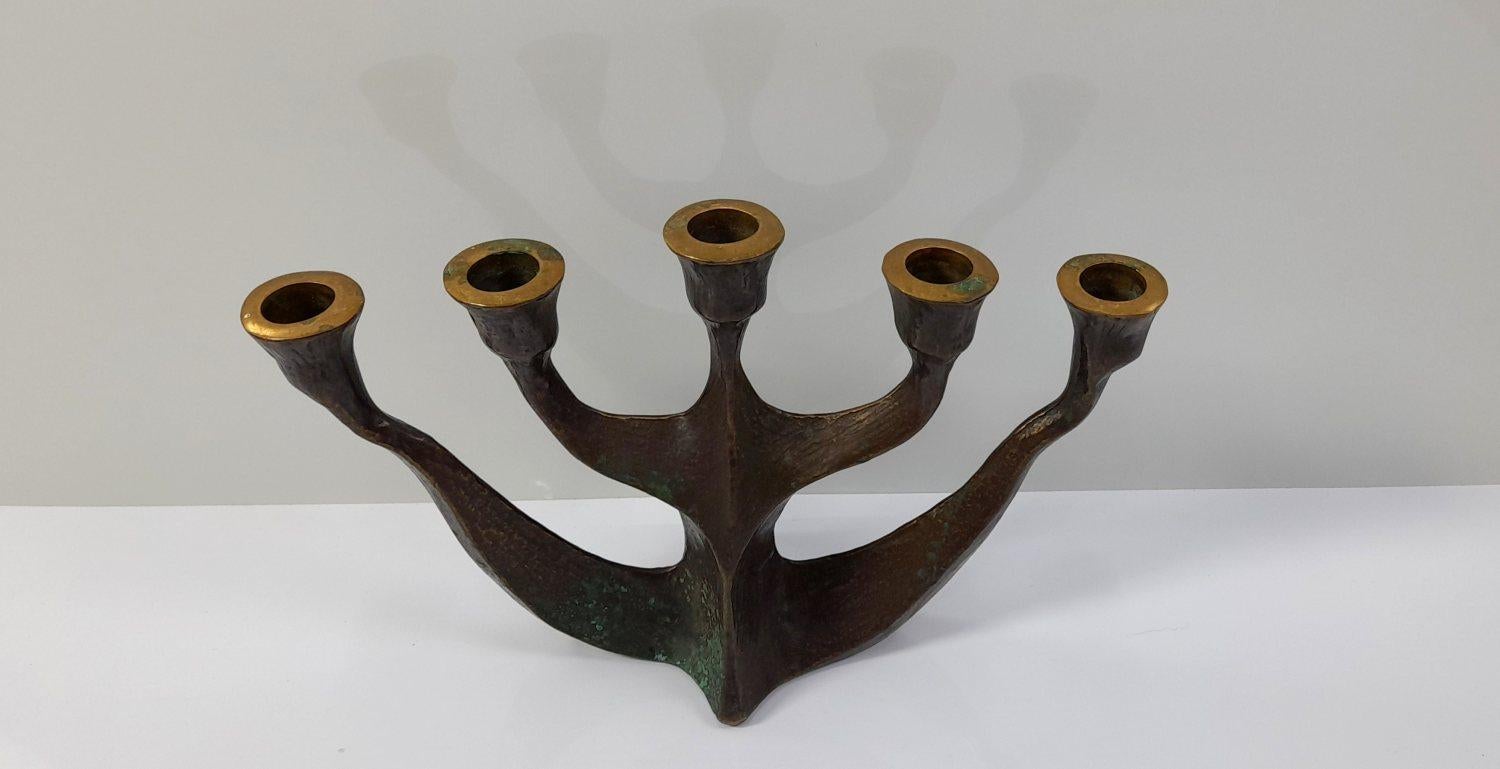 Mid-Century Brutalist Bronze Candleholder by Michael Harjes, 1960's In Good Condition For Sale In Budapest, HU