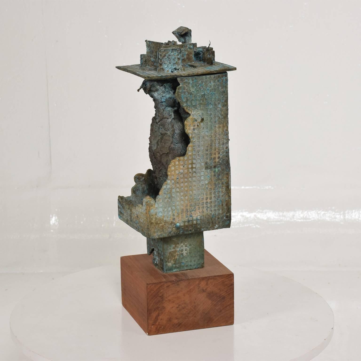 Midcentury Brutalist Bronze Sculpture in Walnut Base by Myrna Nobile, 1960s 1