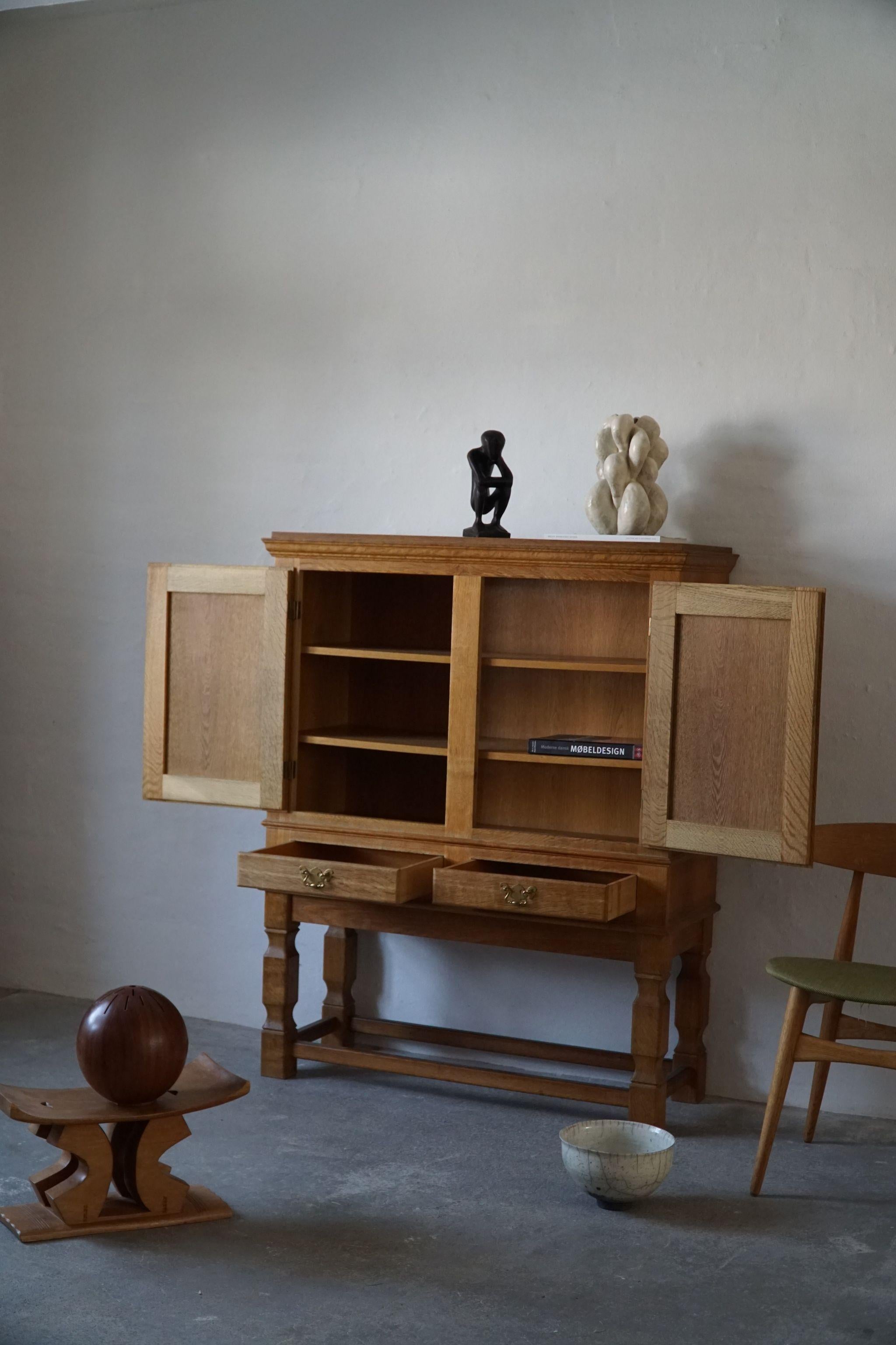 Scandinavian Modern Mid Century Brutalist Cabinet by Danish Cabinetmaker, Made in Solid Oak, 1950s