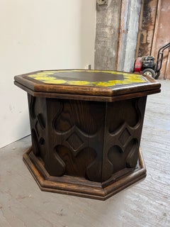 Mid Century Brutalist California Tile Octagonal Table Cabinet