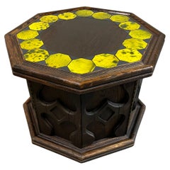 Vintage Mid Century Brutalist California Tile Octagonal Table Cabinet