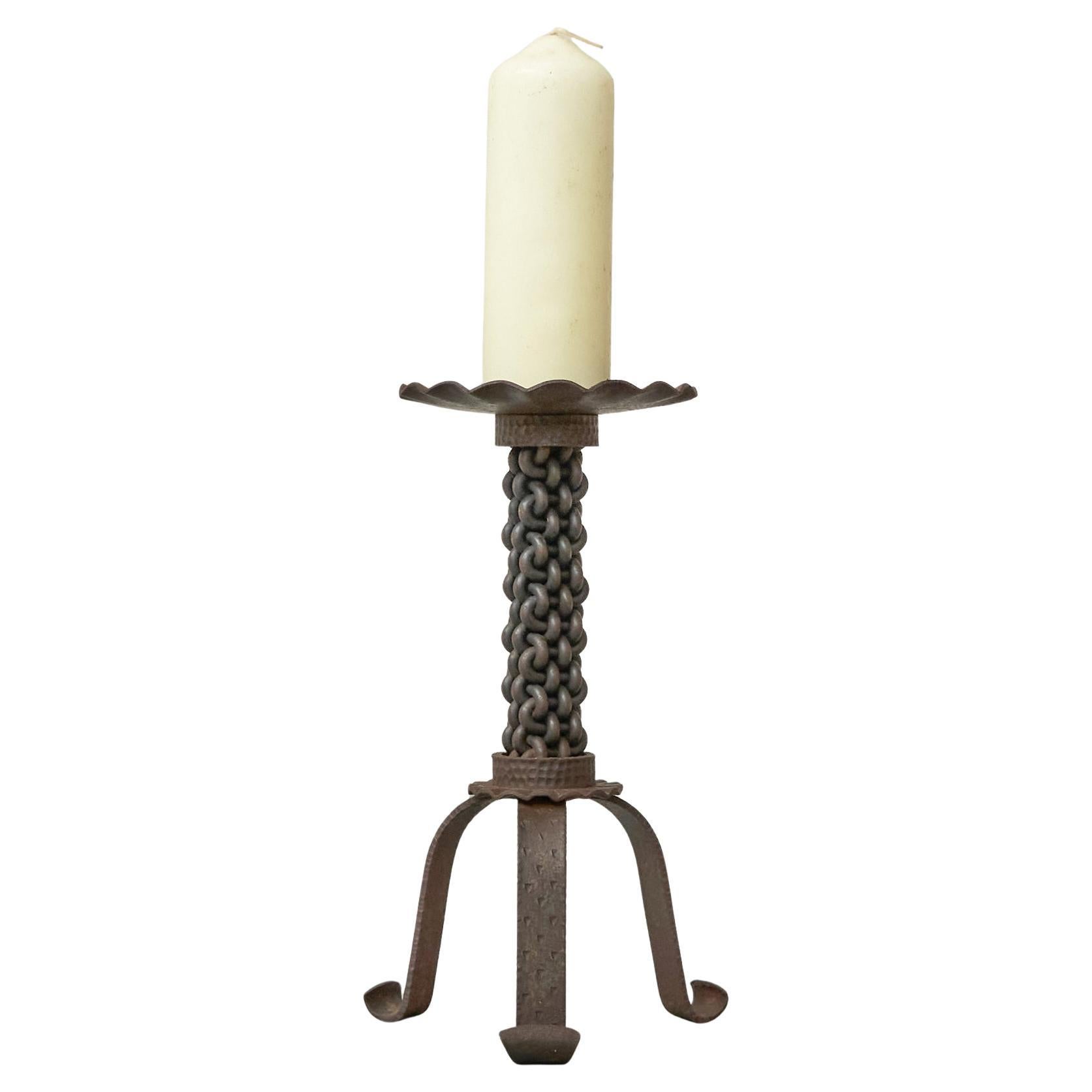 Mid Century Brutalist Candle Holder in Wrought Iron 1960s