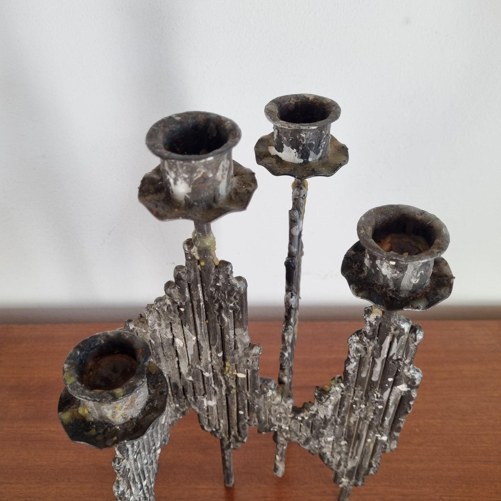 Mid Century Brutalist Candle Holder, Italy 70s In Good Condition For Sale In Lucija, SI
