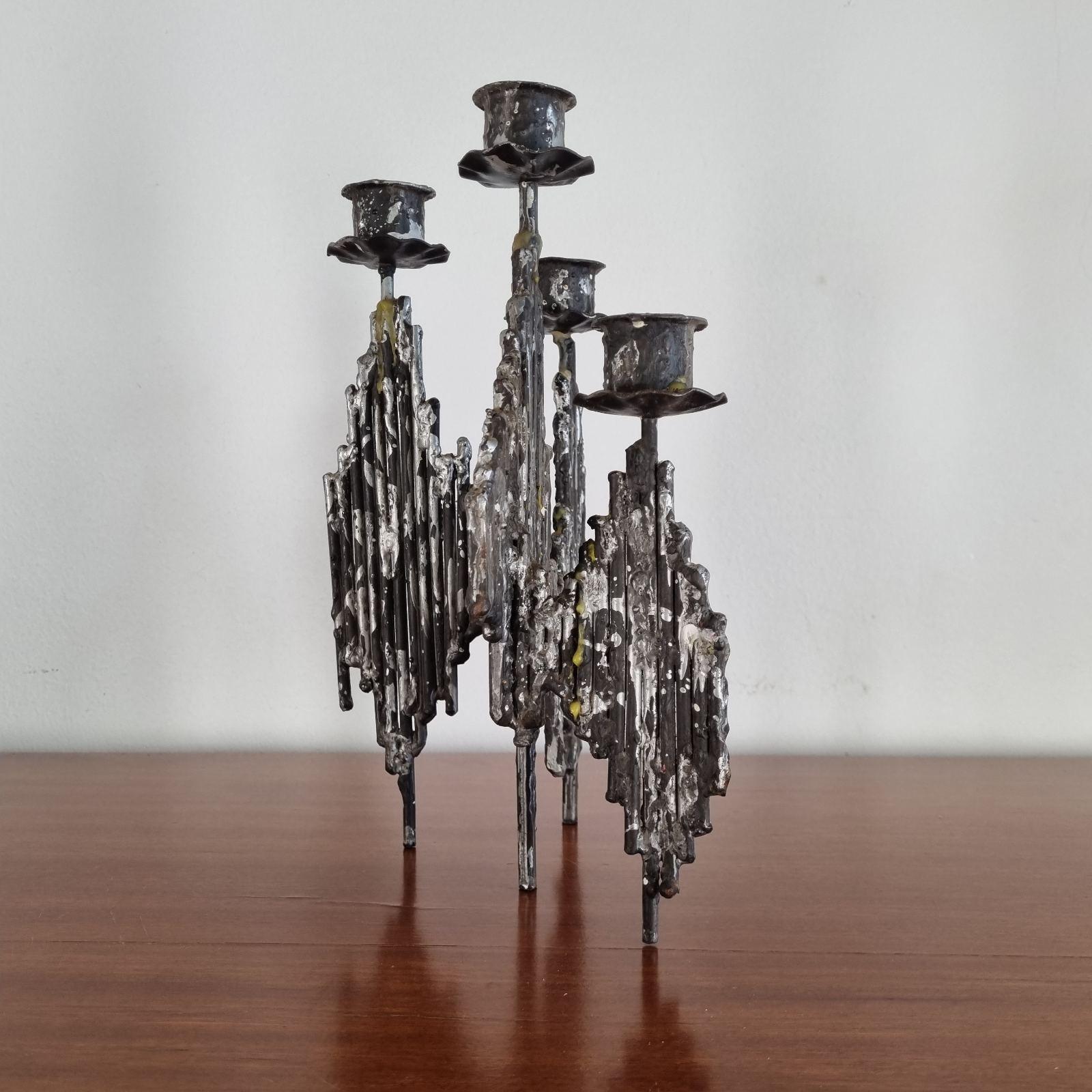 Metal Mid Century Brutalist Candle Holder, Italy 70s For Sale