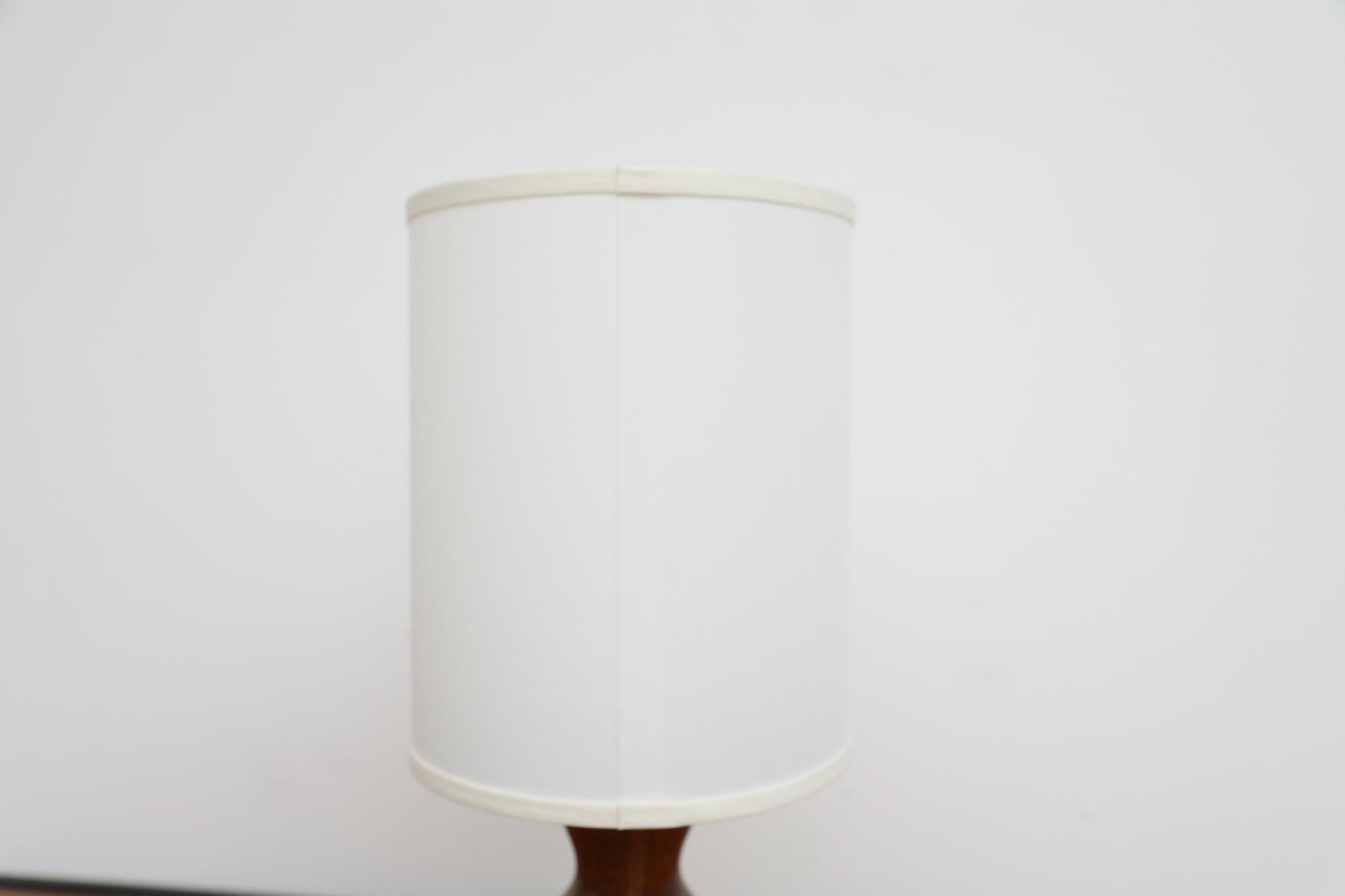Mid-Century Brutalist Carved Mahogany Table Lamp with New Linen Shade 4
