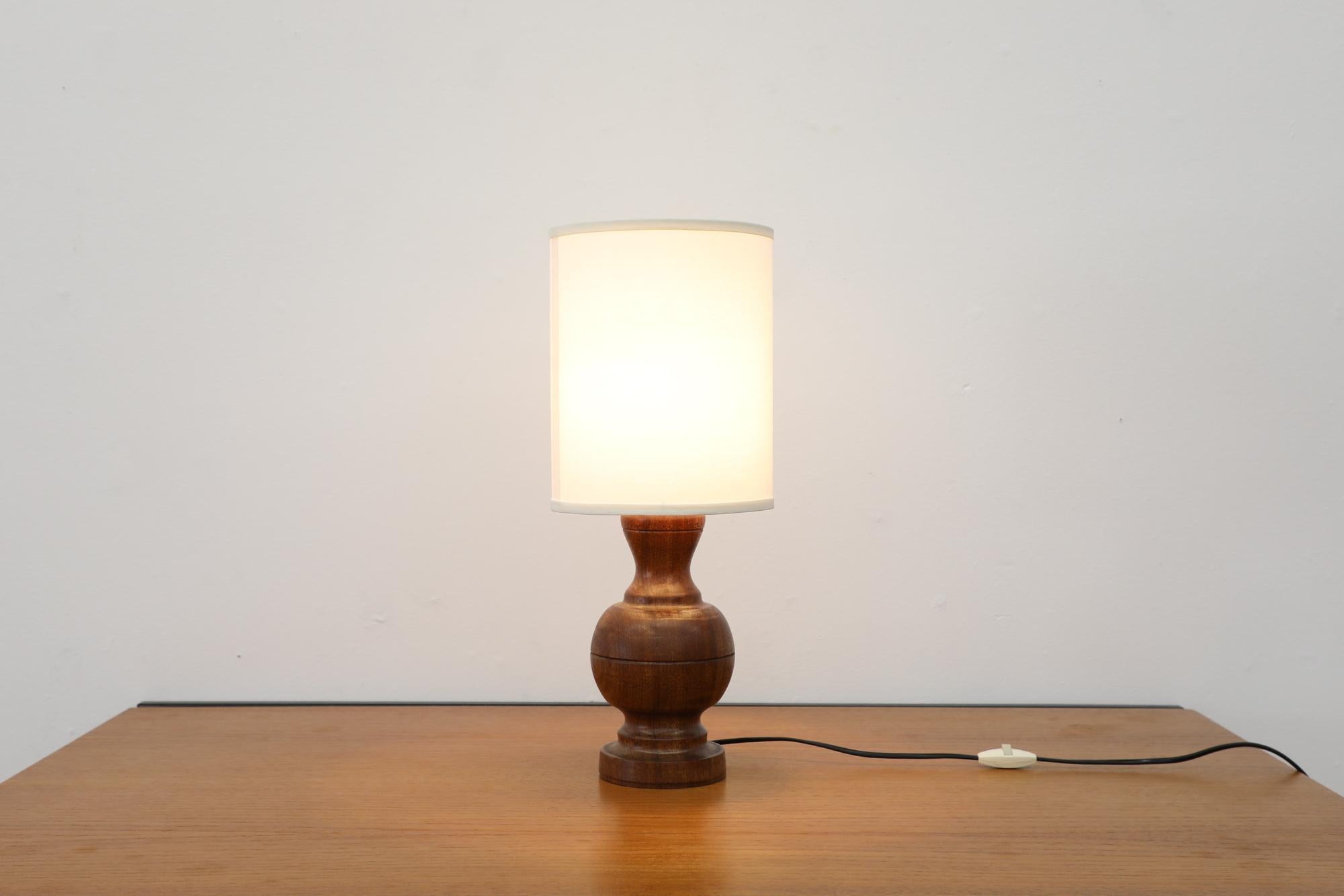 Mid-Century Modern Mid-Century Brutalist Carved Mahogany Table Lamp with New Linen Shade