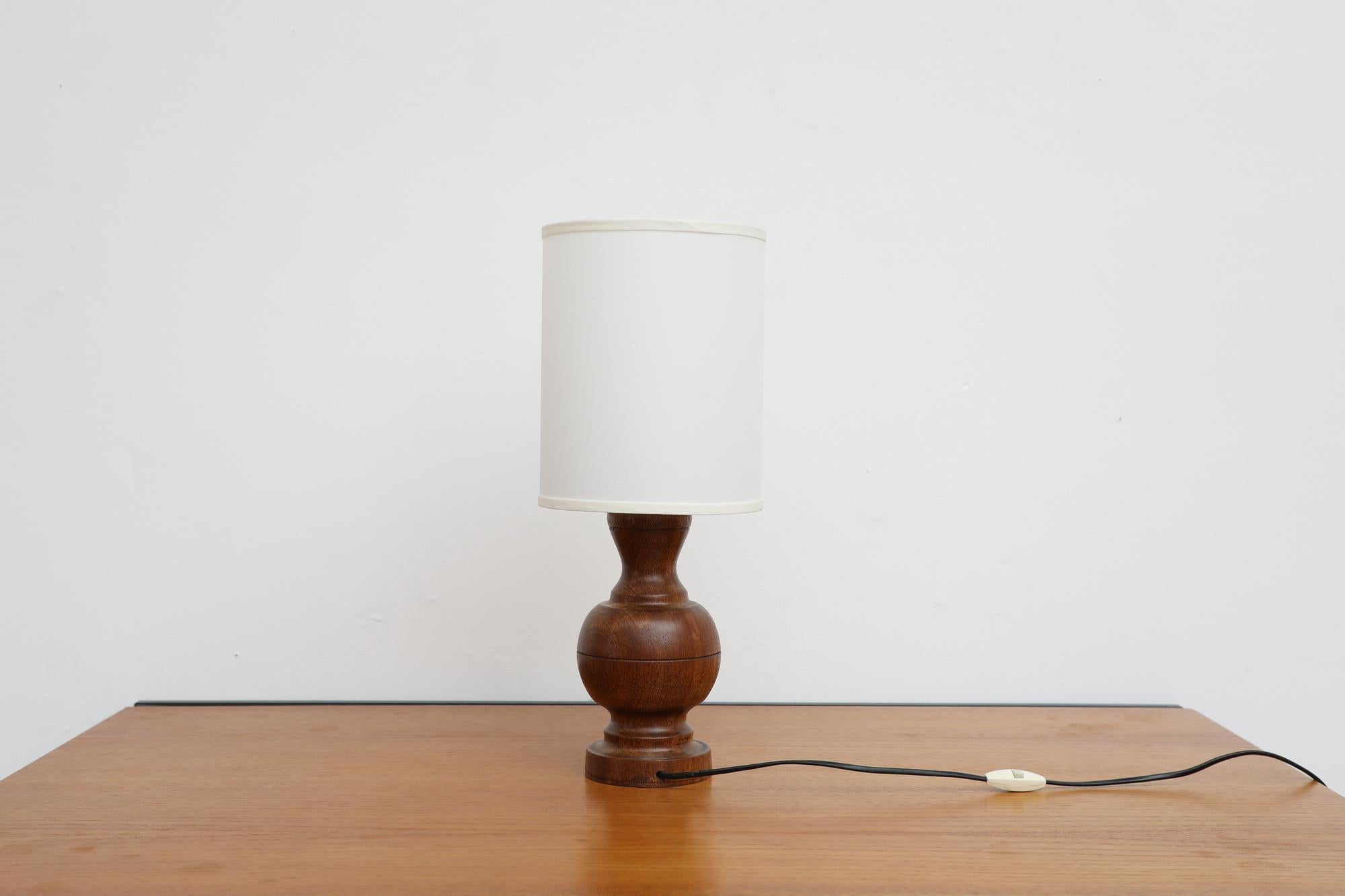 Mid-20th Century Mid-Century Brutalist Carved Mahogany Table Lamp with New Linen Shade