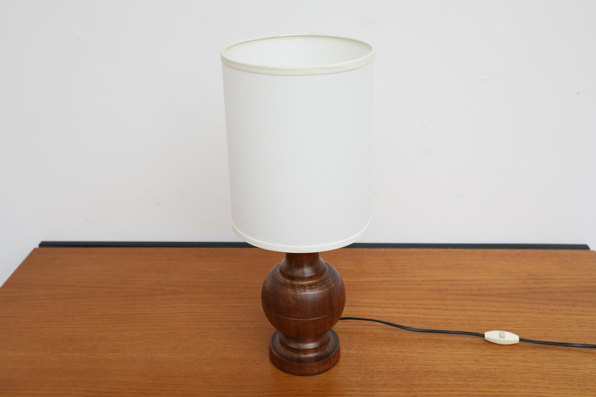Mid-Century Brutalist Carved Mahogany Table Lamp with New Linen Shade 1