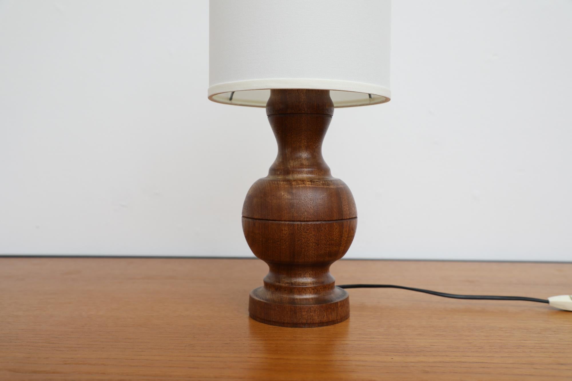 Mid-Century Brutalist Carved Mahogany Table Lamp with New Linen Shade 2