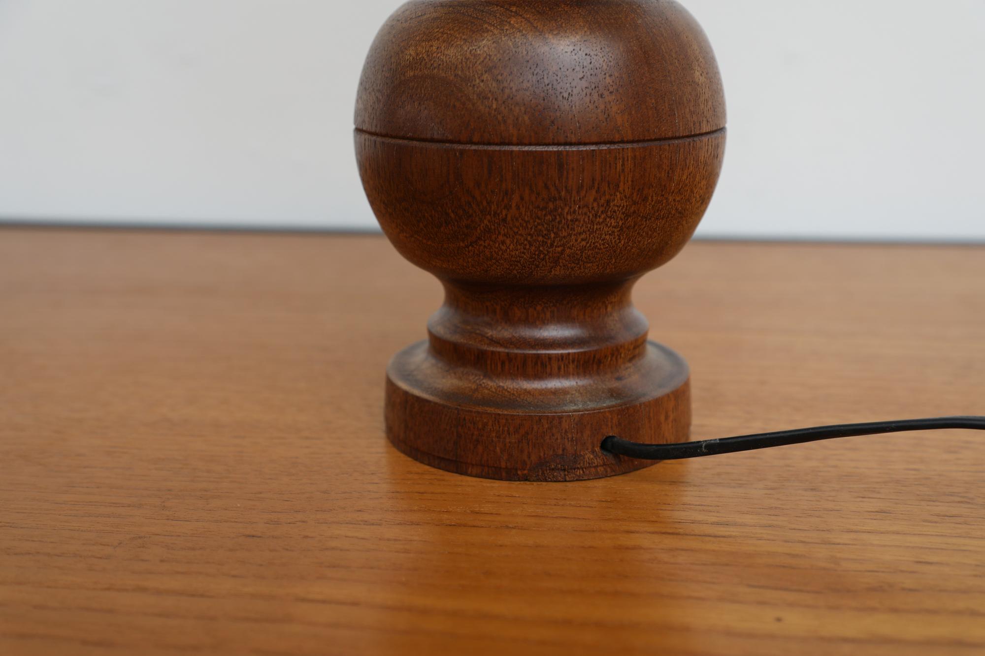 Mid-Century Brutalist Carved Mahogany Table Lamp with New Linen Shade 3