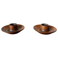Mid Century Brutalist Cast Iron Candleholder Set