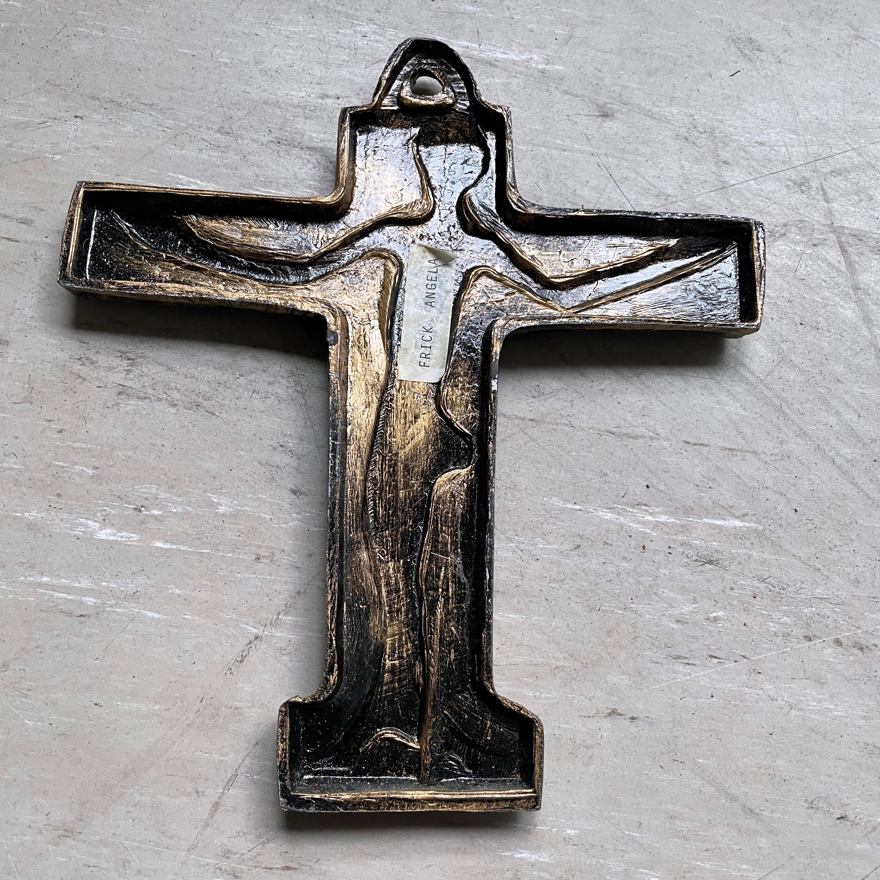 Mid Century Brutalist cast metal Crucifix For Sale 6