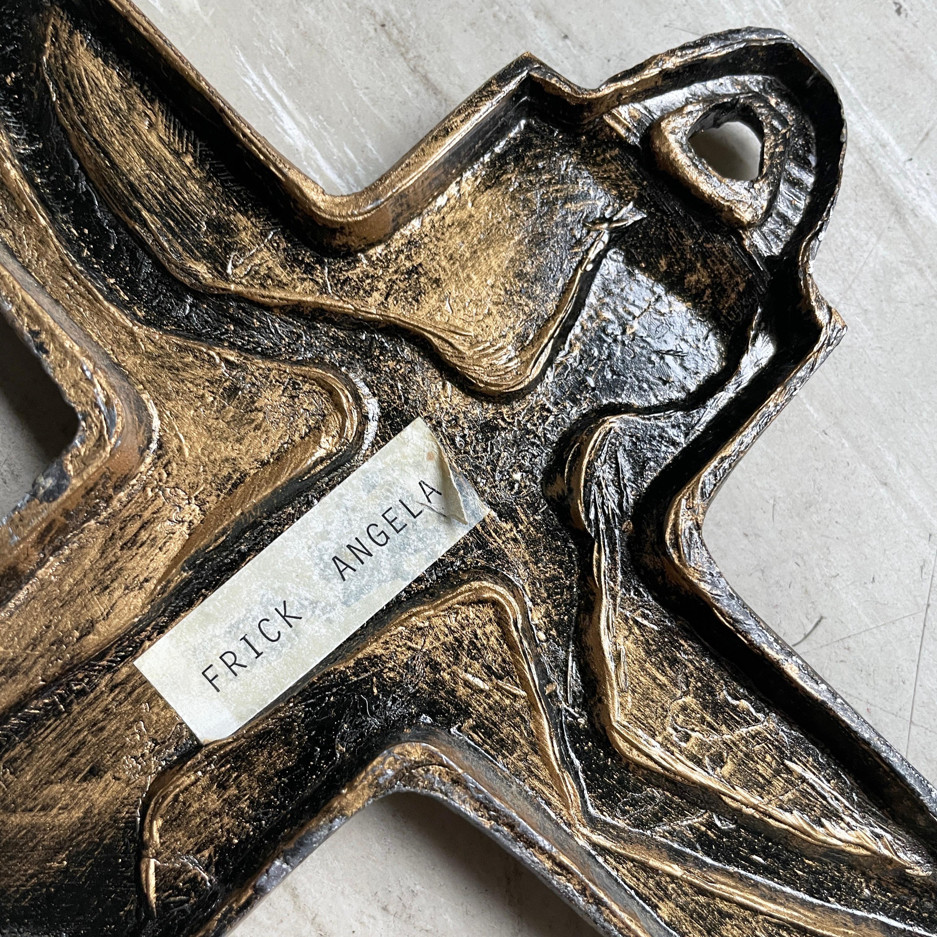 Mid Century Brutalist cast metal Crucifix For Sale 8