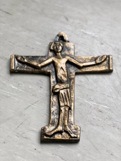 Mid Century Brutalist cast metal Crucifix