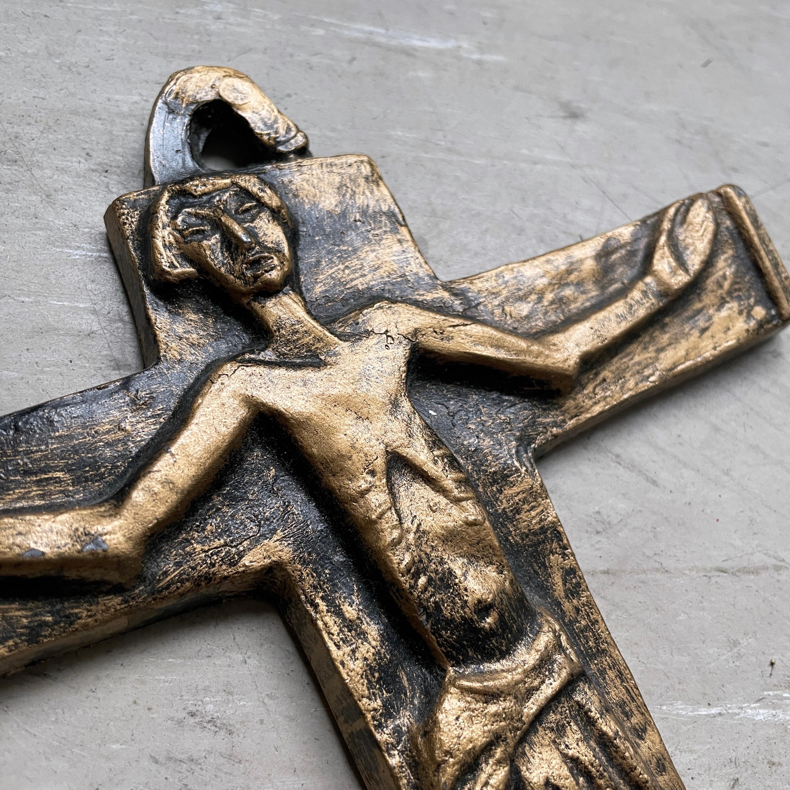 20th Century Mid Century Brutalist cast metal Crucifix For Sale